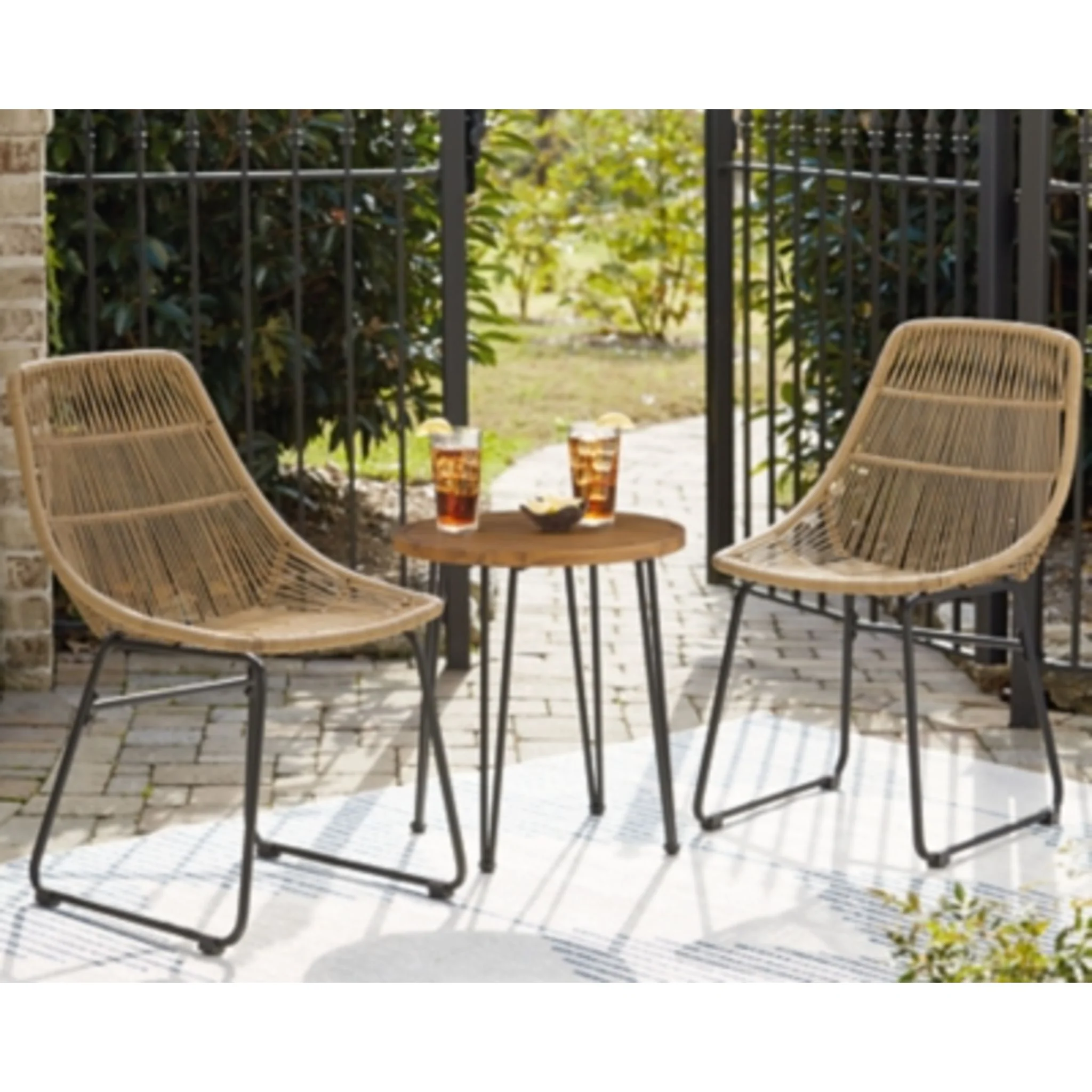 Outdoor Coral Sand Chairs w/Table Set (3/CN) Light Brown/Black - Image 2