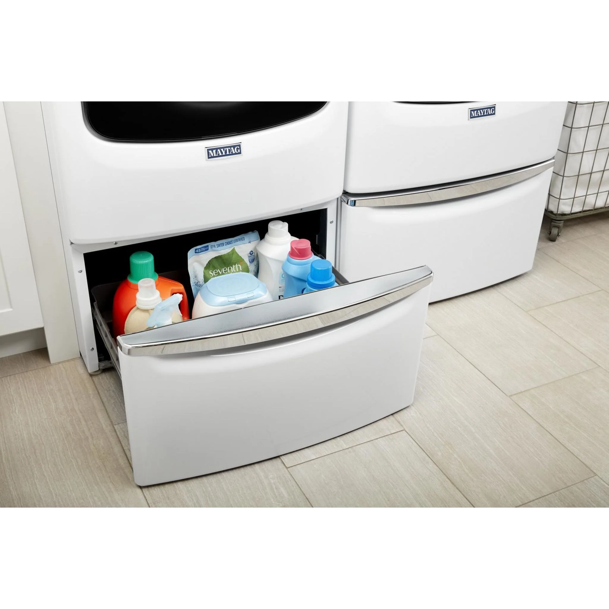Whirlpool 15.5" (39.4 cm) Pedestal for Front Load Washer and Dryer with Storage -White with Chrome (XHPC155XW) - Image 13