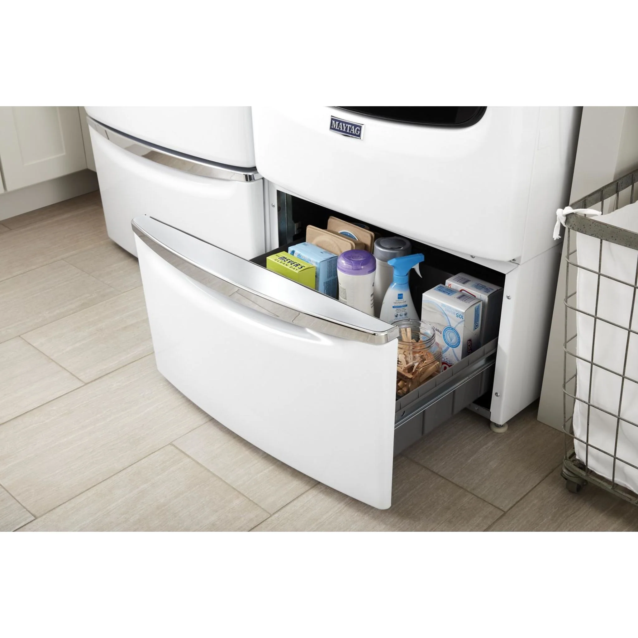 Whirlpool 15.5" (39.4 cm) Pedestal for Front Load Washer and Dryer with Storage -White with Chrome (XHPC155XW) - Image 8