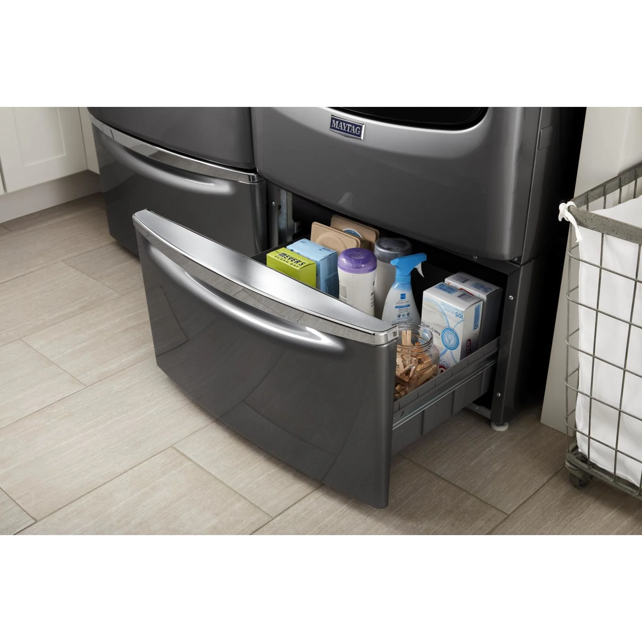 Whirlpool 15.5" (39.4 cm) Pedestal for Front Load Washer and Dryer with Storage -Chrome Shadow (XHPC155YC) - Image 4