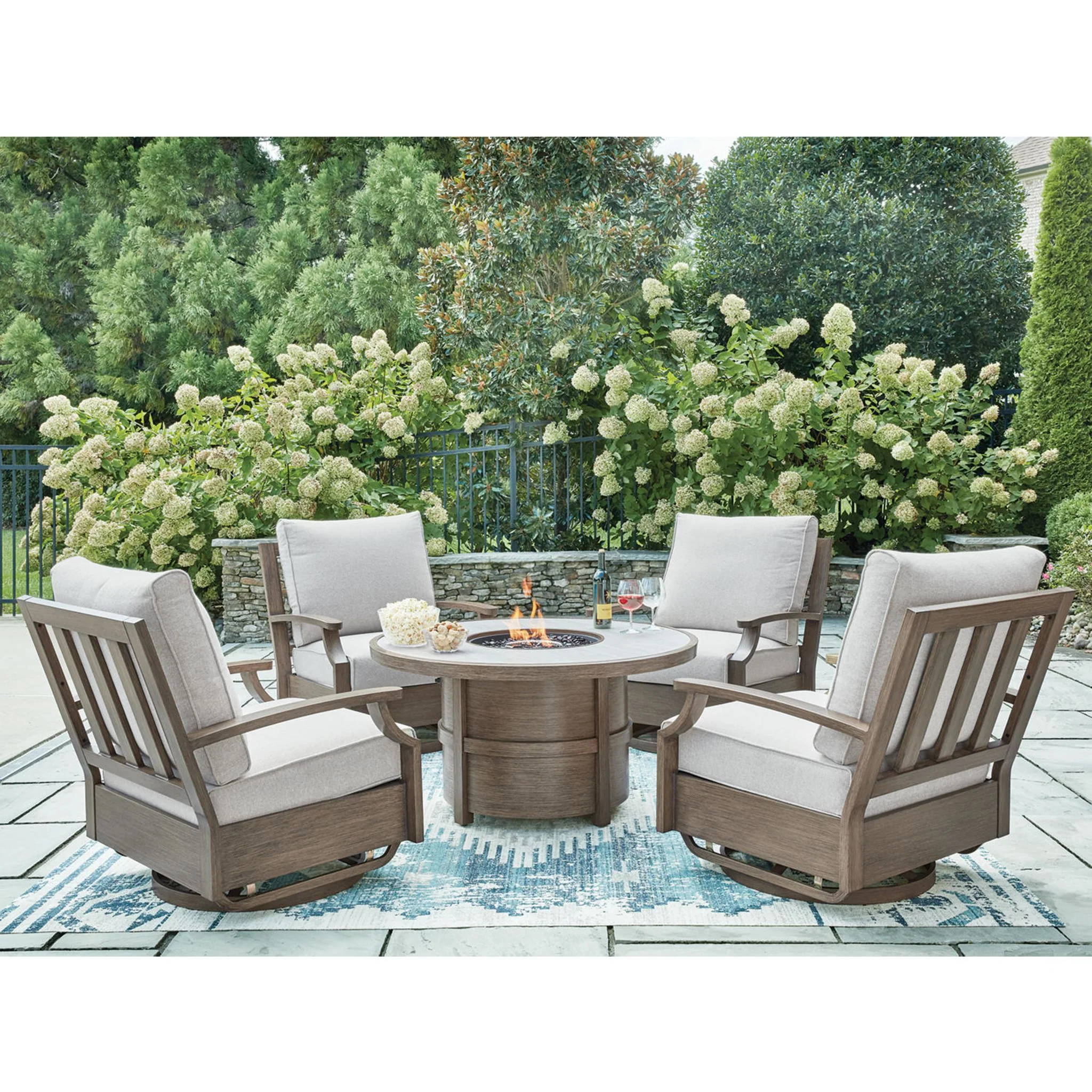 Rainier Ranch 5 Piece Outdoor Fire Pit Table Chat Set - Image 2