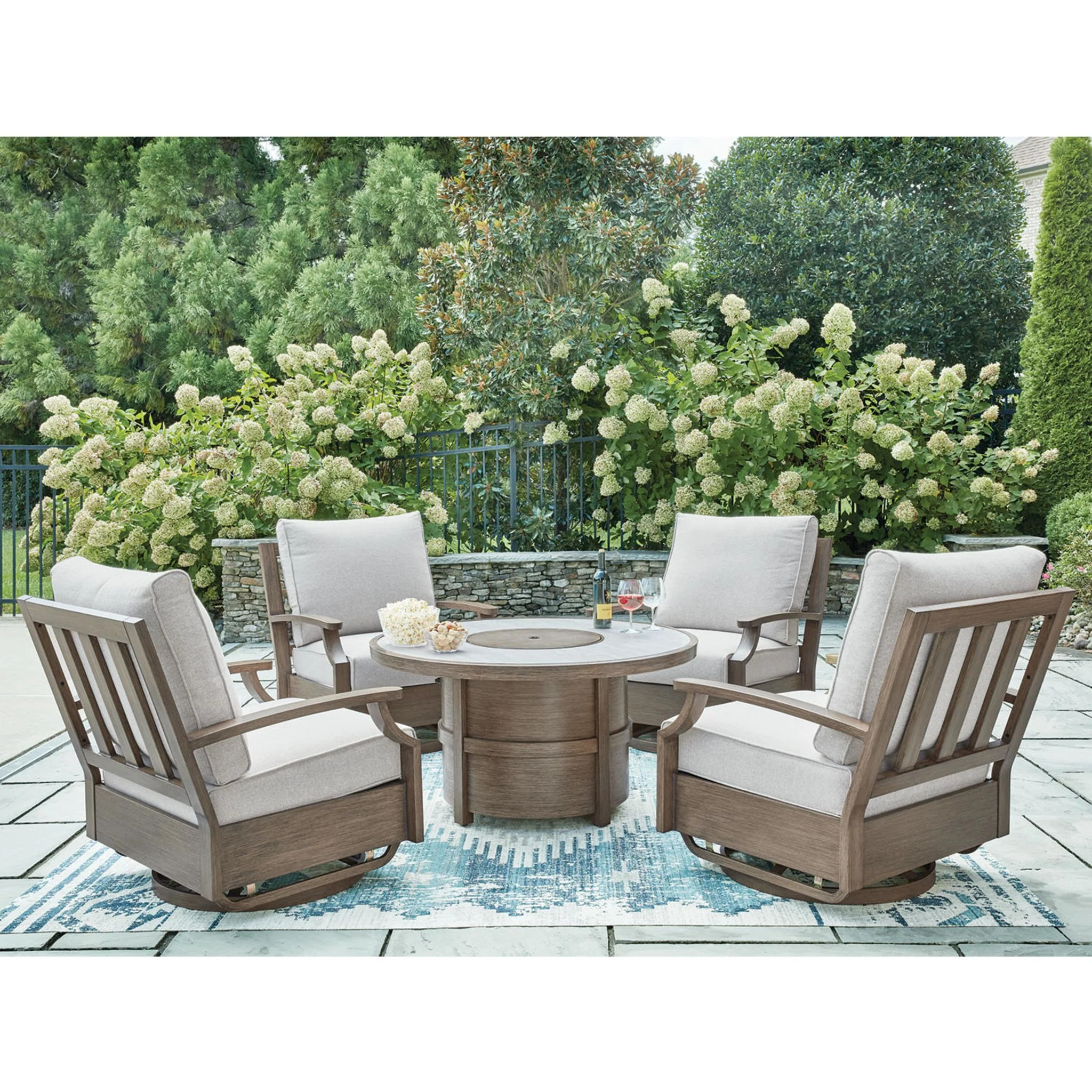 Rainier Ranch 5 Piece Outdoor Fire Pit Table Chat Set - Image 3