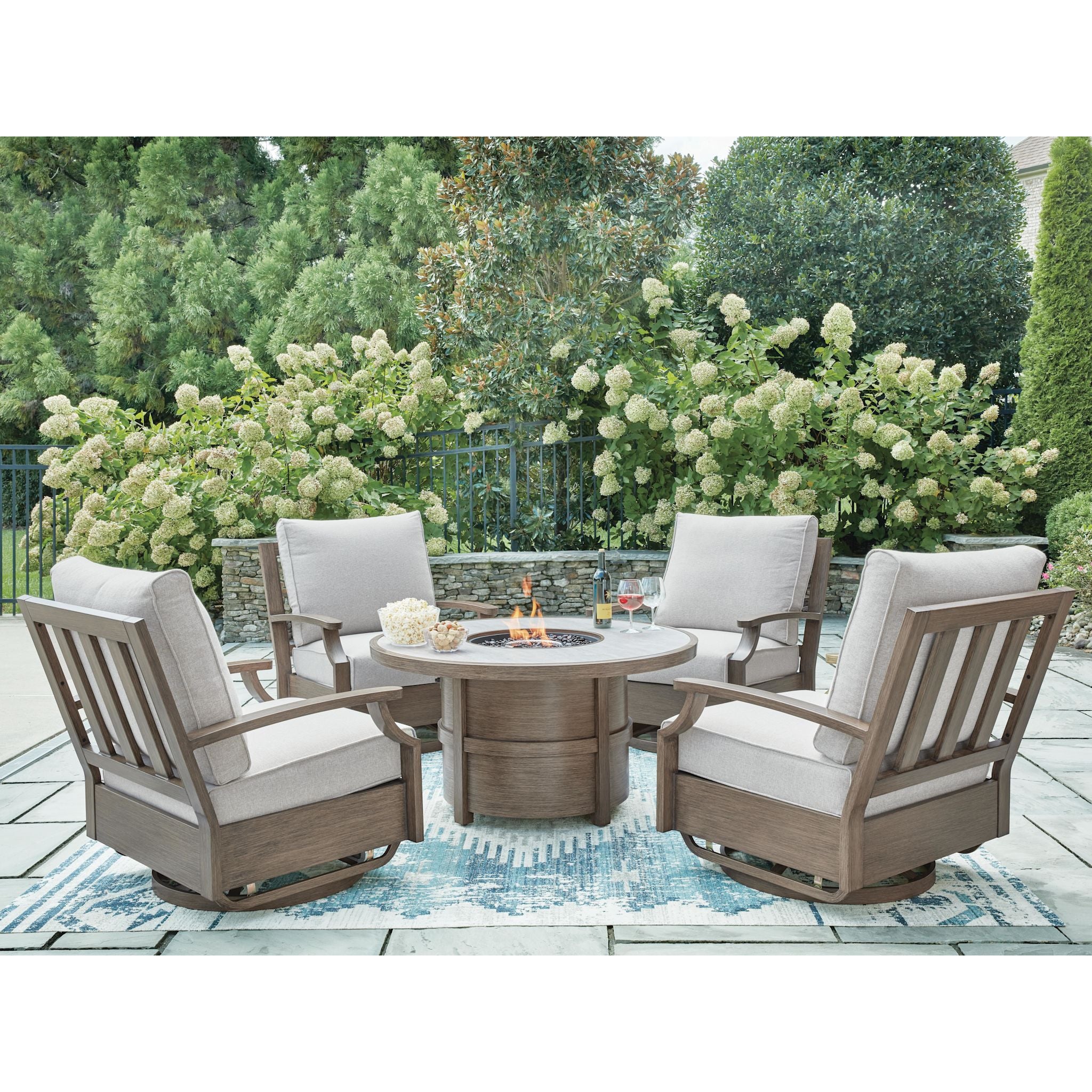 Rainier Ranch 5 Piece Outdoor Fire Pit Table Chat Set - Image 7
