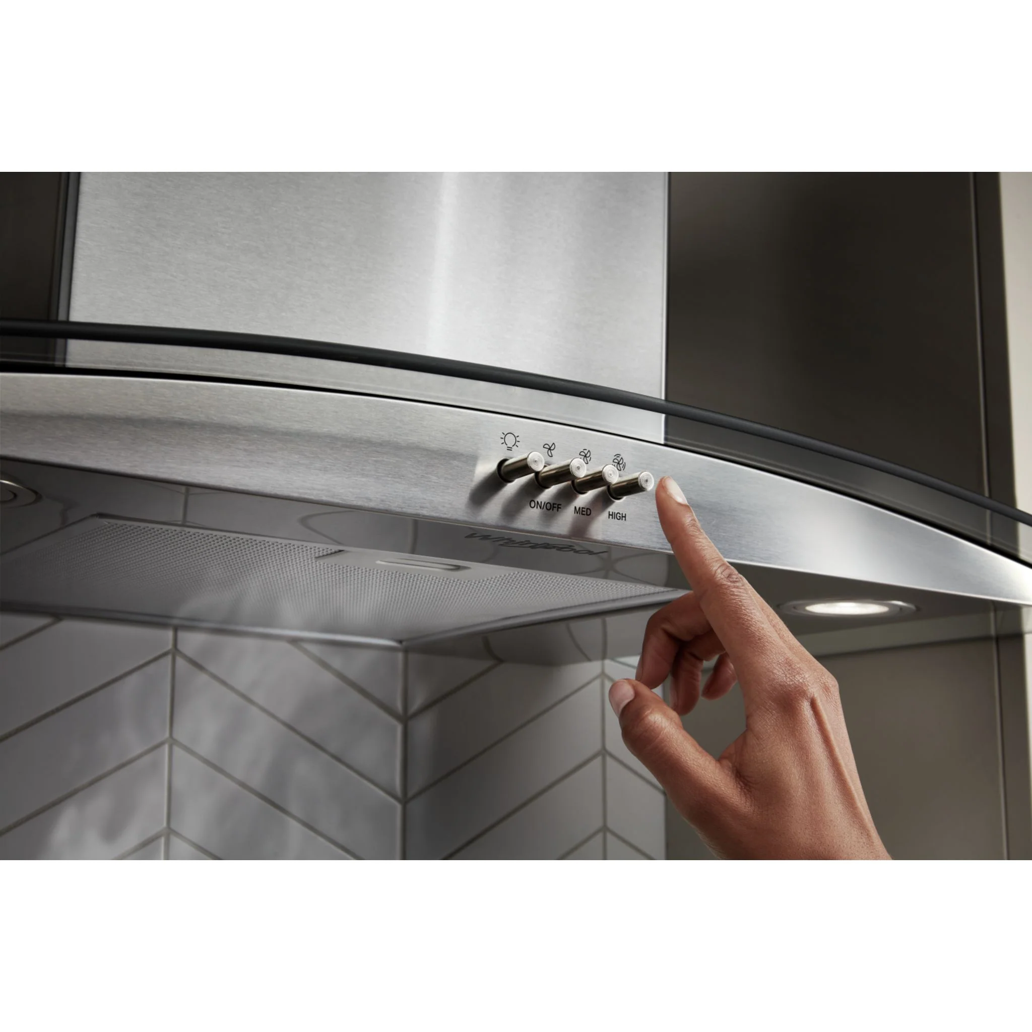 Whirlpool 30" Curved Glass Wall Mount Range Hood -Stainless Steel (WVW51UC0LS) - Image 5