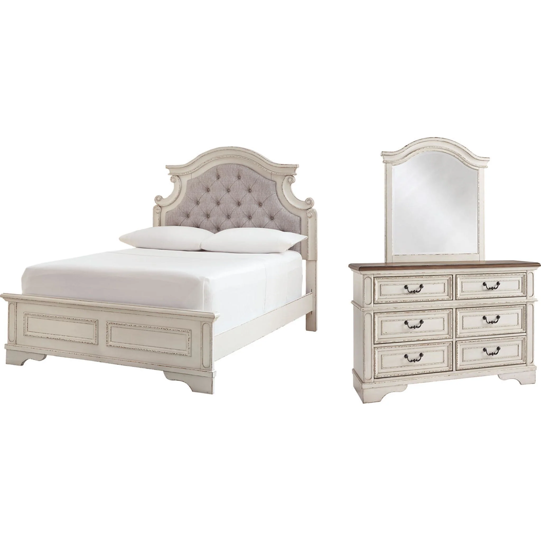 Realyn Panel Bed with Mirrored Dresser - Chipped White - Image 10