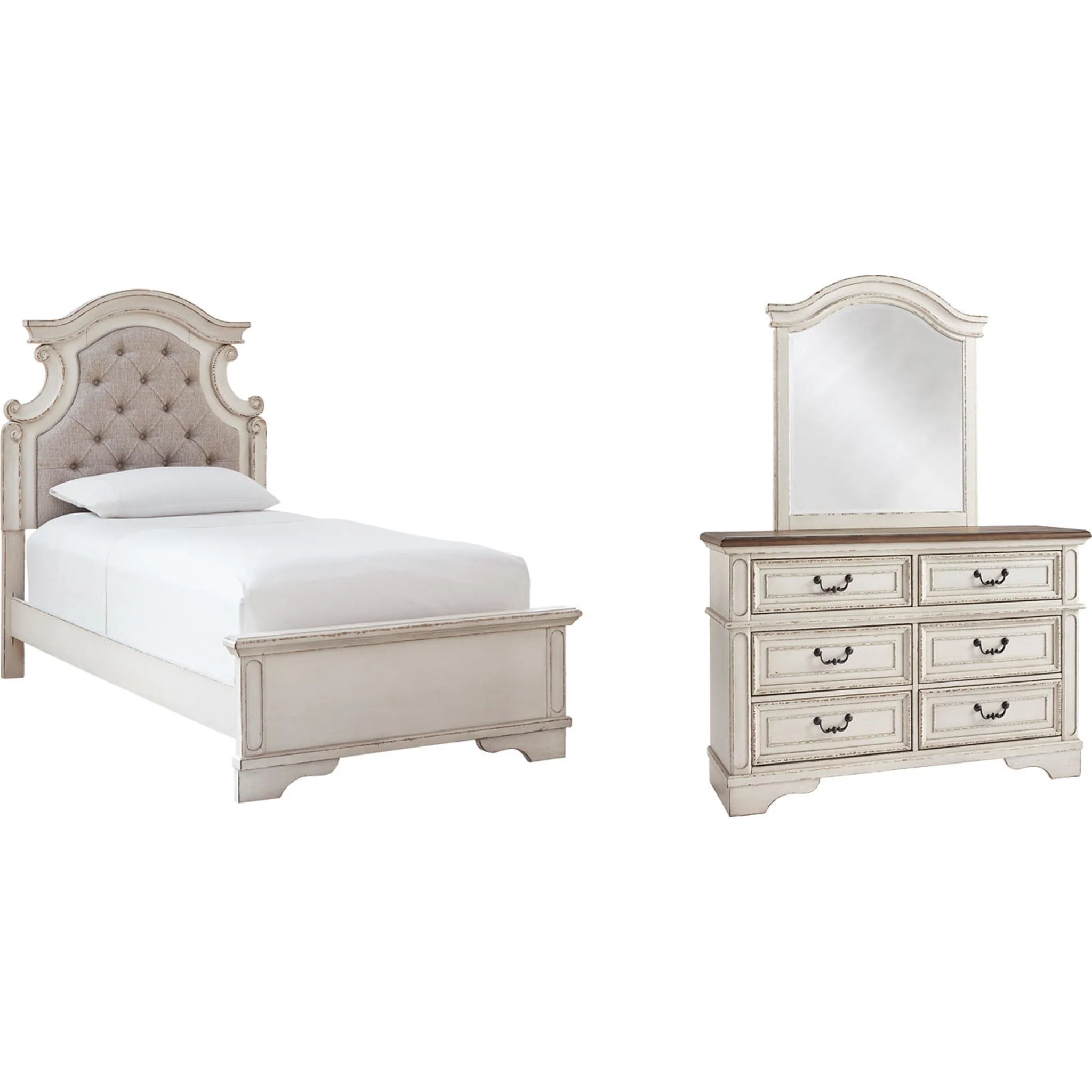 Realyn Panel Bed with Mirrored Dresser - Chipped White - Image 28