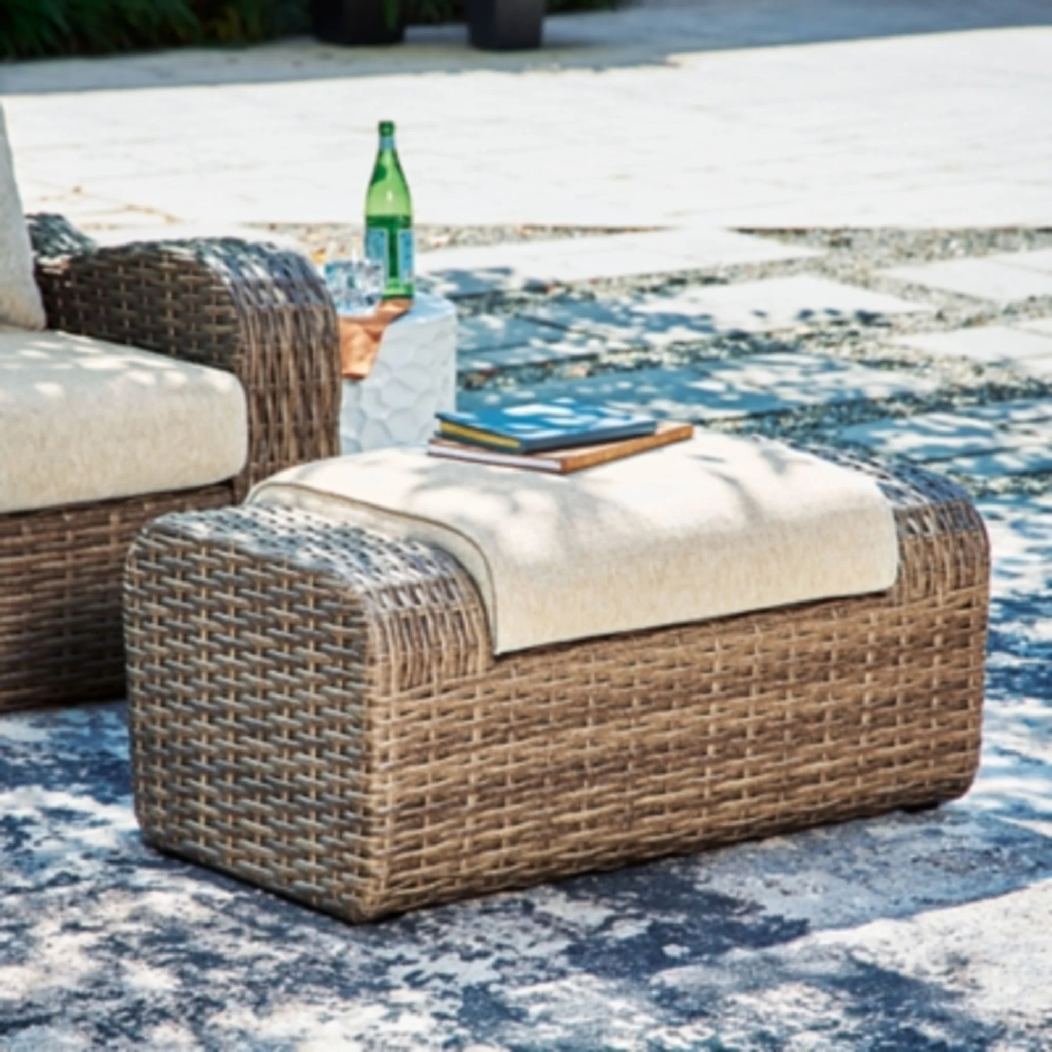 Outdoor Sandy Bloom Ottoman with Cushion - Image 2