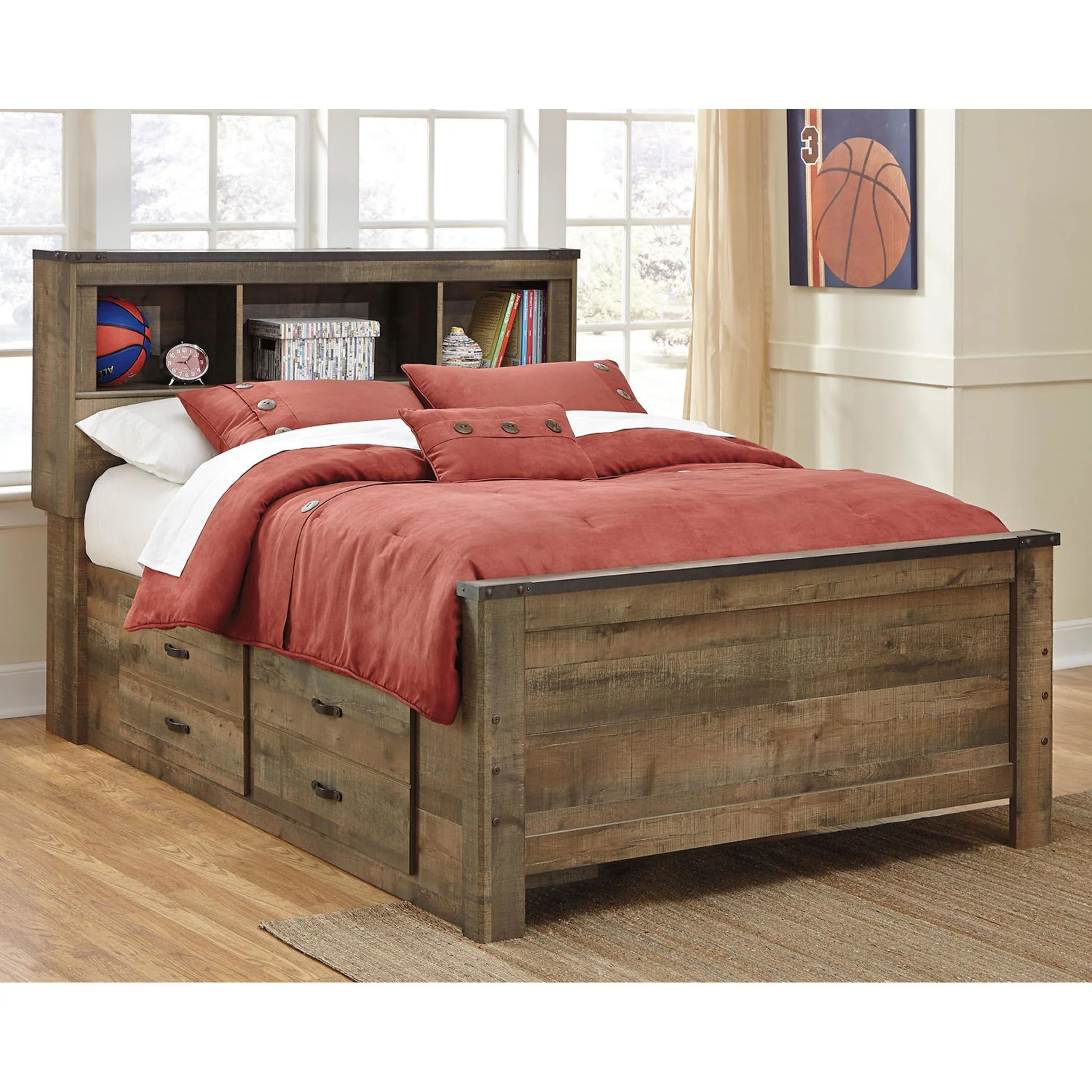 Trinell Full Bookcase Bed with 4 Drawer Storage - Image 3