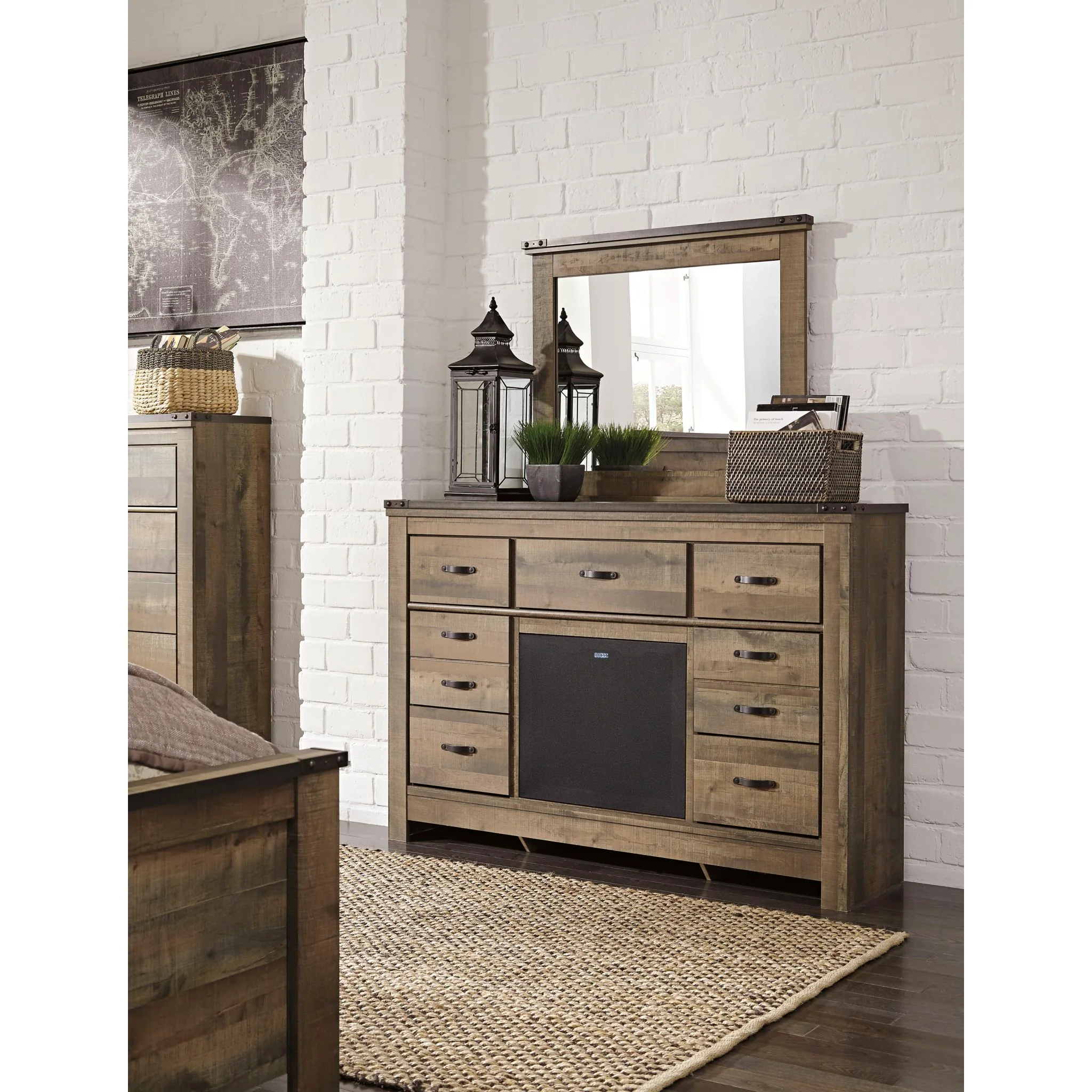 Trinell Mirrored Dresser with Fireplace - Image 2