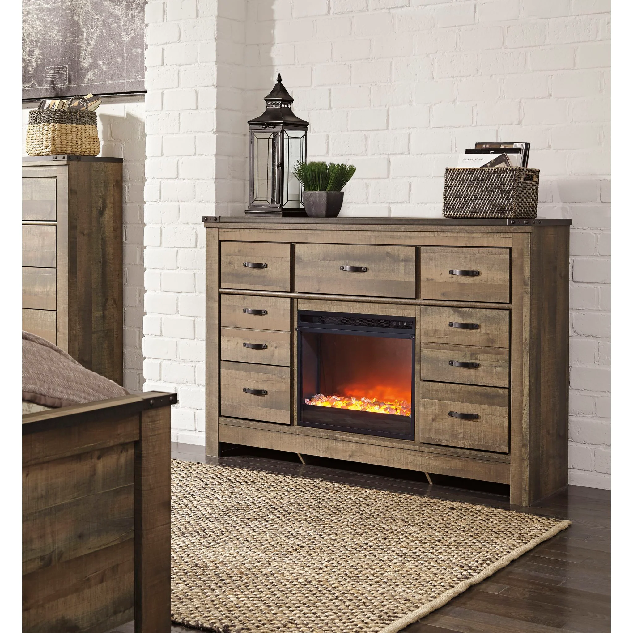 Trinell Mirrored Dresser with Fireplace - Image 4