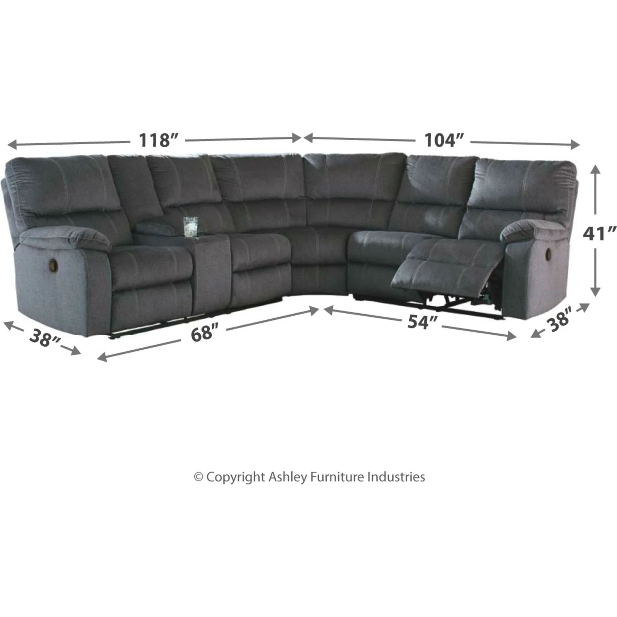 Urbino 3 Piece Reclining Sectional - Image 2