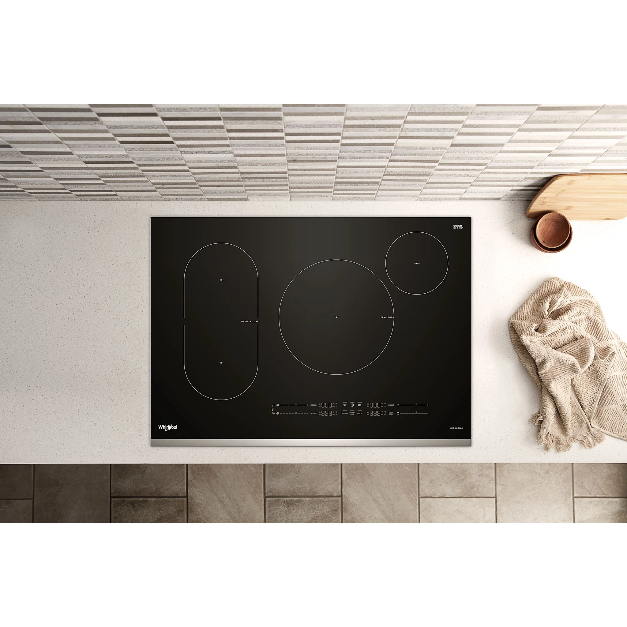 Whirlpool 30" Intelligent Induction Cooktop with Temp CookTechnology -Blk Glass Touch Ctrl w SS side (WCIT7030SS) - Image 5