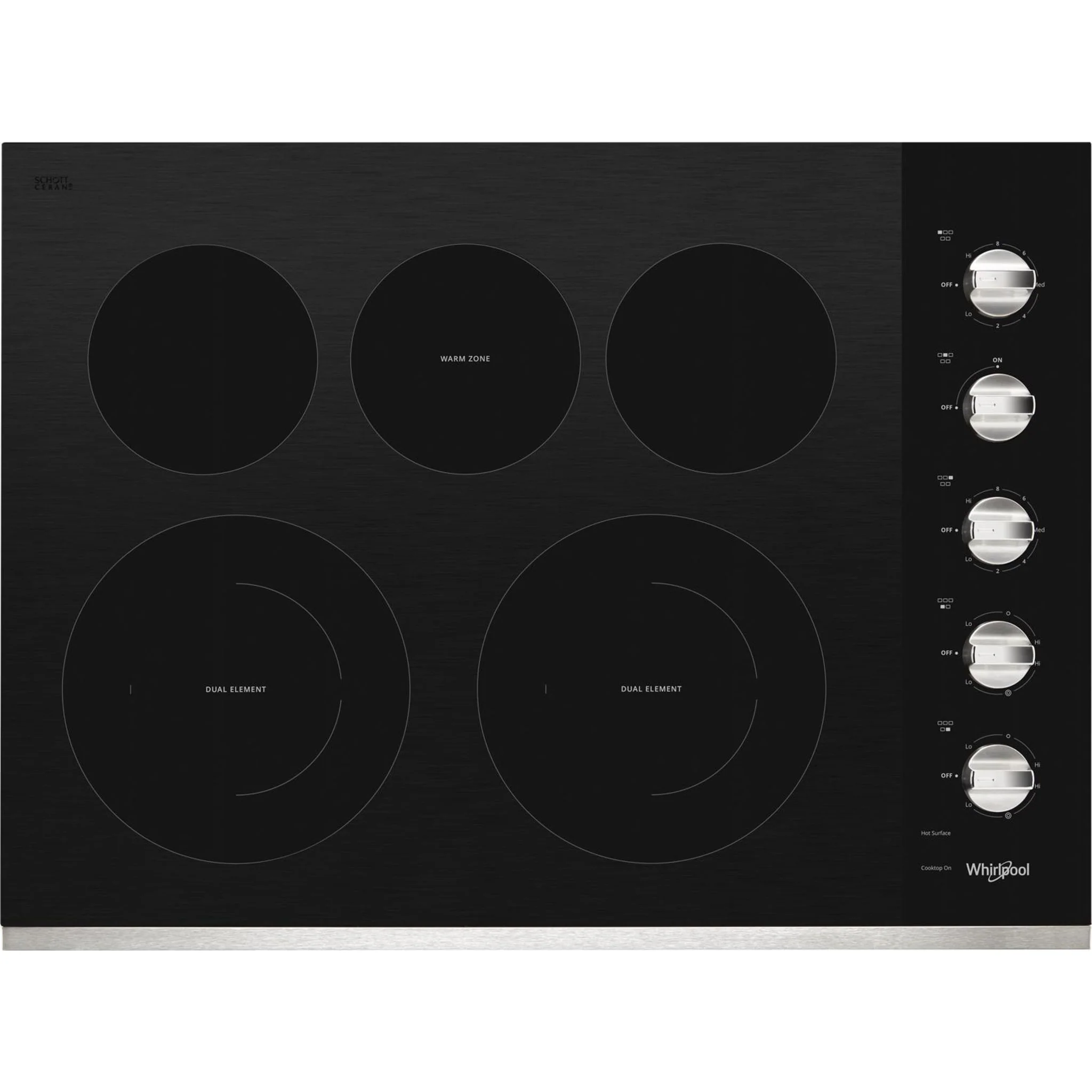 Whirlpool 30-inch Electric Ceramic Glass Cooktop with Two Dual Radiant Elements -Stainless Steel (WCE77US0HS) - Image 4