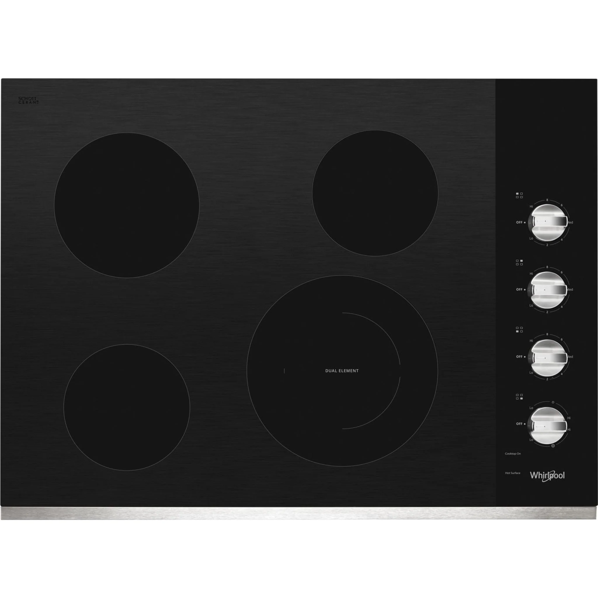 Whirlpool 30-inch Electric Ceramic Glass Cooktop with Dual Radiant Element -Stainless Steel (WCE55US0HS) - Image 8