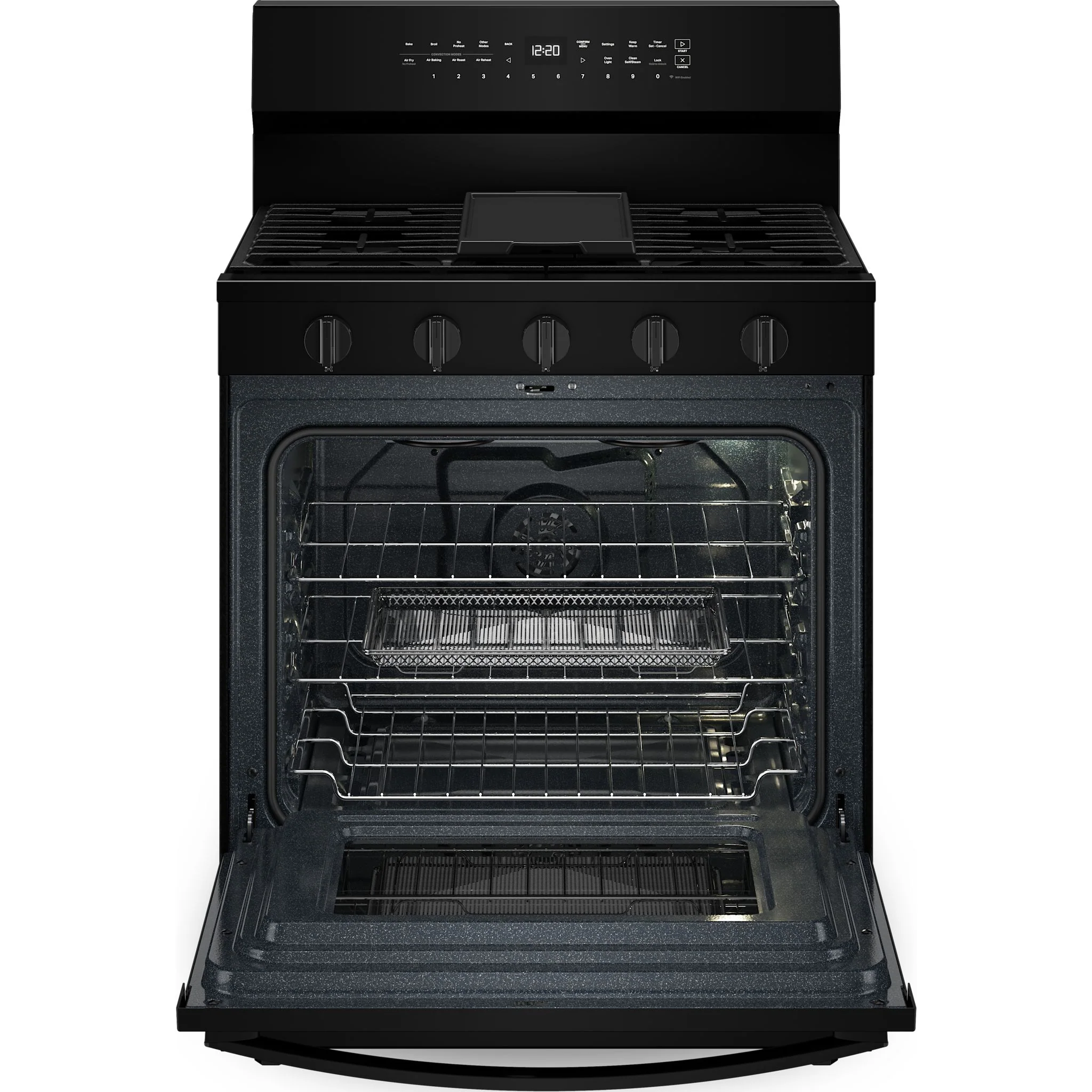 Whirlpool 30-inch Smart Gas Range with Air Cooking Technology, Steam/Self Cleaning, Rapid Preheat 5.3 CuFt Capacity -Black (WFGS7530RB) - Image 4