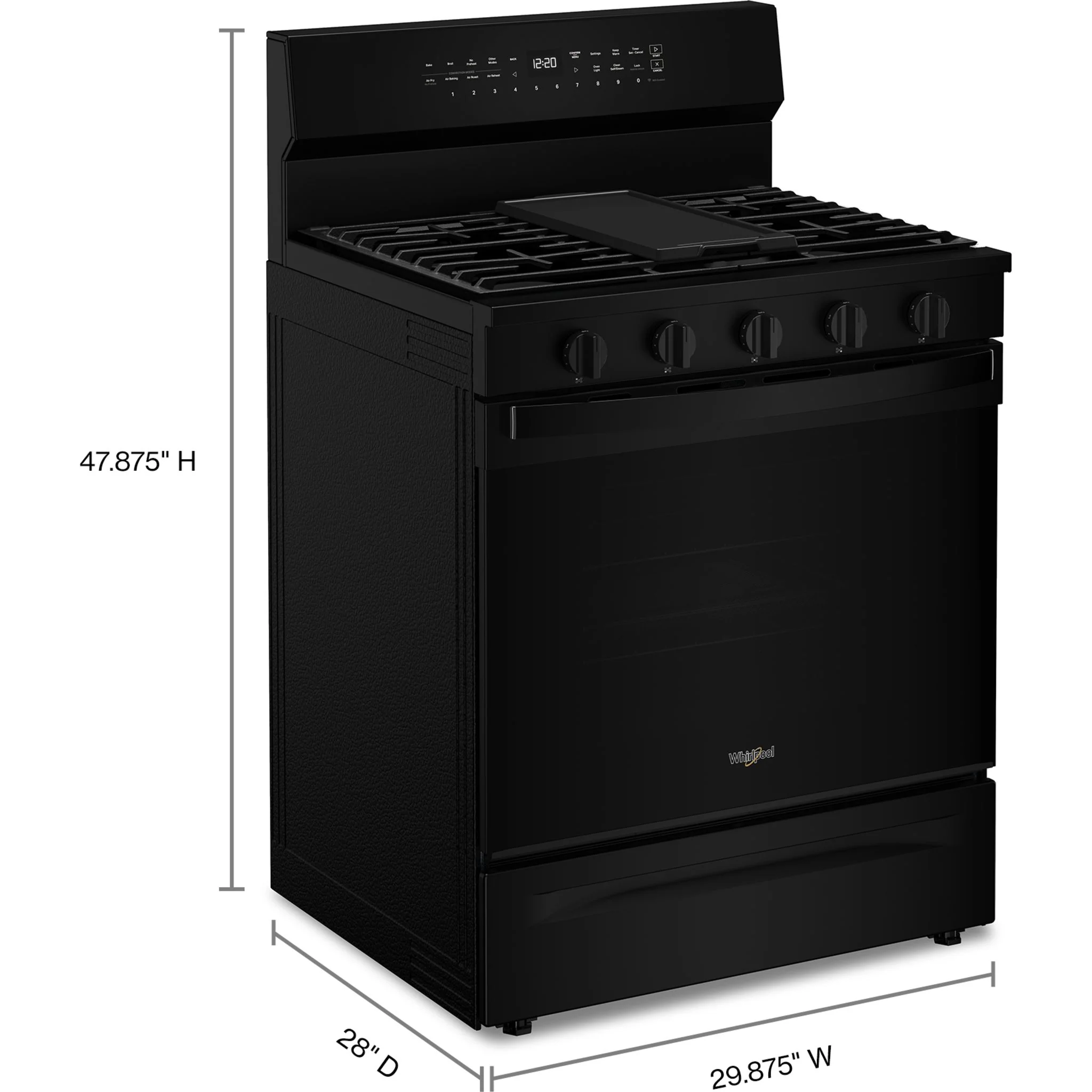 Whirlpool 30-inch Smart Gas Range with Air Cooking Technology, Steam/Self Cleaning, Rapid Preheat 5.3 CuFt Capacity -Black (WFGS7530RB) - Image 5
