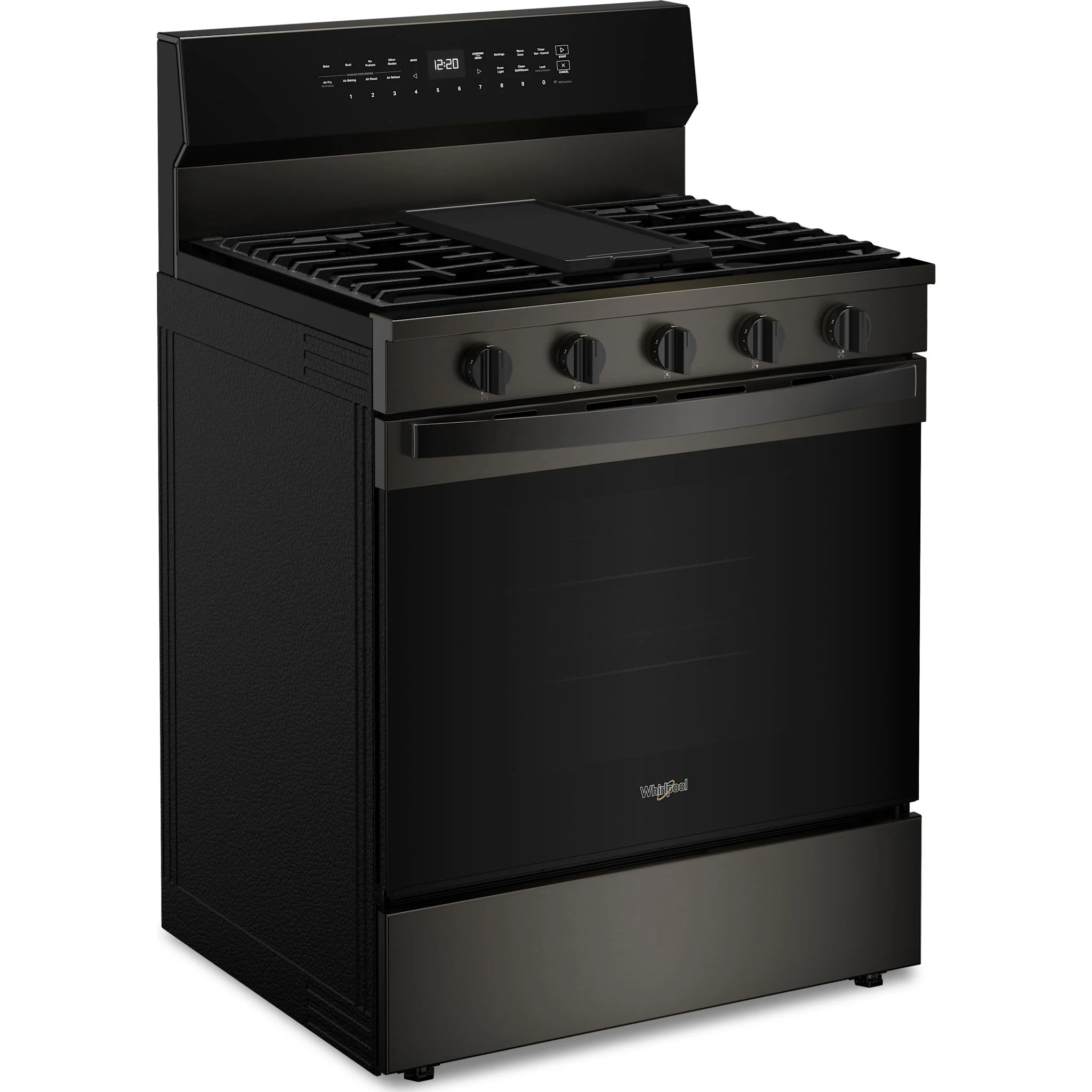 Whirlpool 30-inch Smart Gas Range with Air Cooking Technology, Steam/Self Cleaning, Rapid Preheat 5.3 CuFt Capacity -Black Stainless Finish (WFGS7530RV) - Image 2