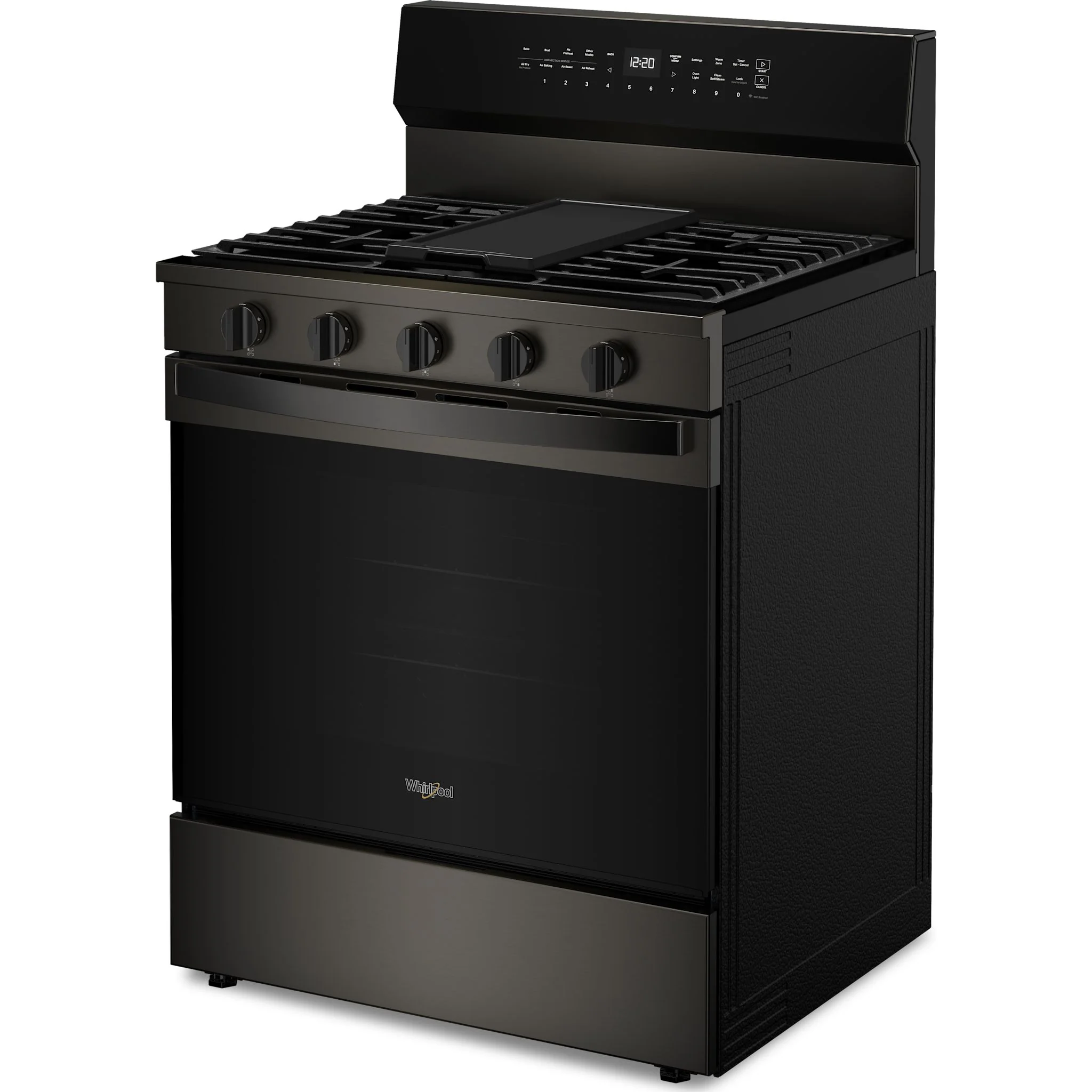 Whirlpool 30-inch Smart Gas Range with Air Cooking Technology, Steam/Self Cleaning, Rapid Preheat 5.3 CuFt Capacity -Black Stainless Finish (WFGS7530RV) - Image 3
