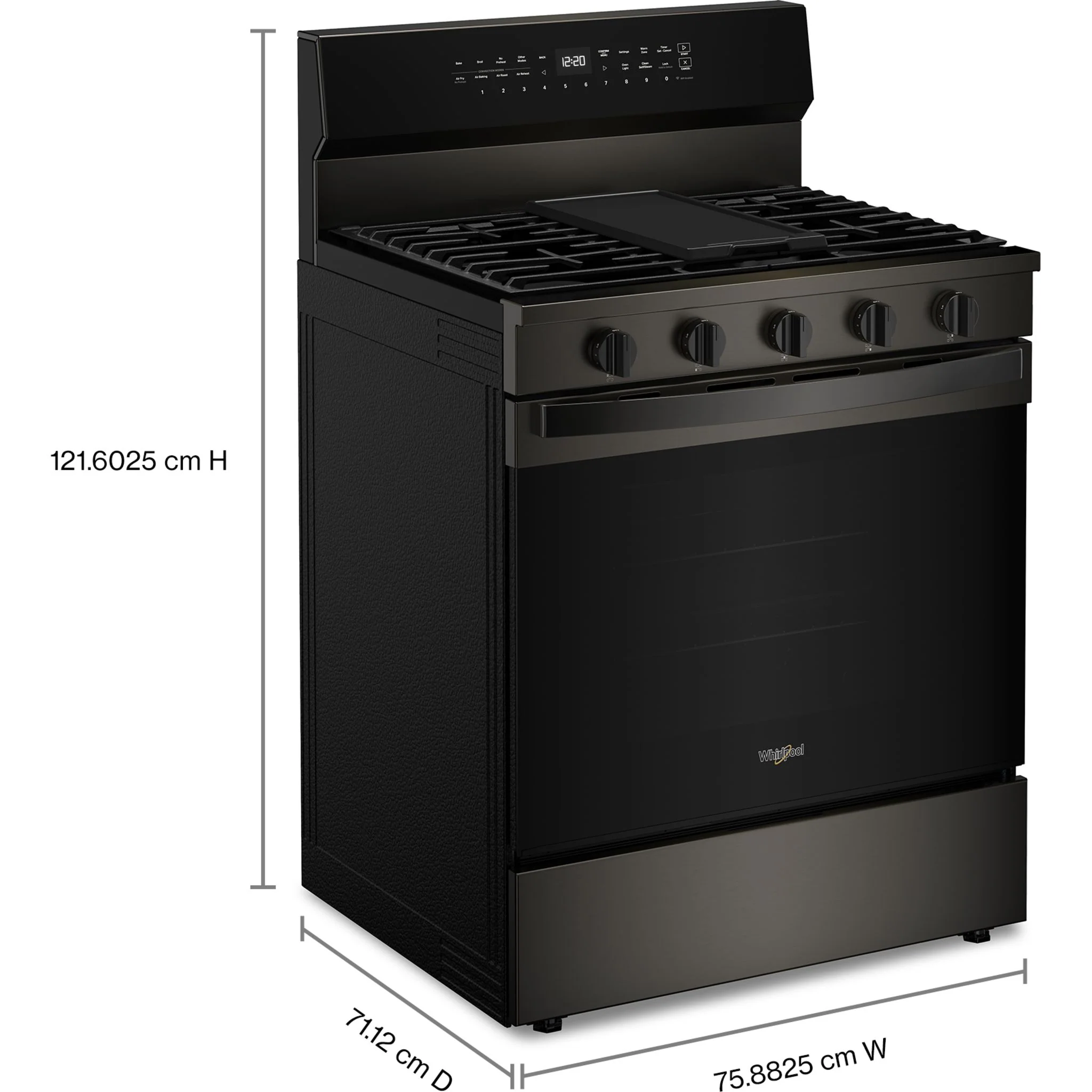 Whirlpool 30-inch Smart Gas Range with Air Cooking Technology, Steam/Self Cleaning, Rapid Preheat 5.3 CuFt Capacity -Black Stainless Finish (WFGS7530RV) - Image 5