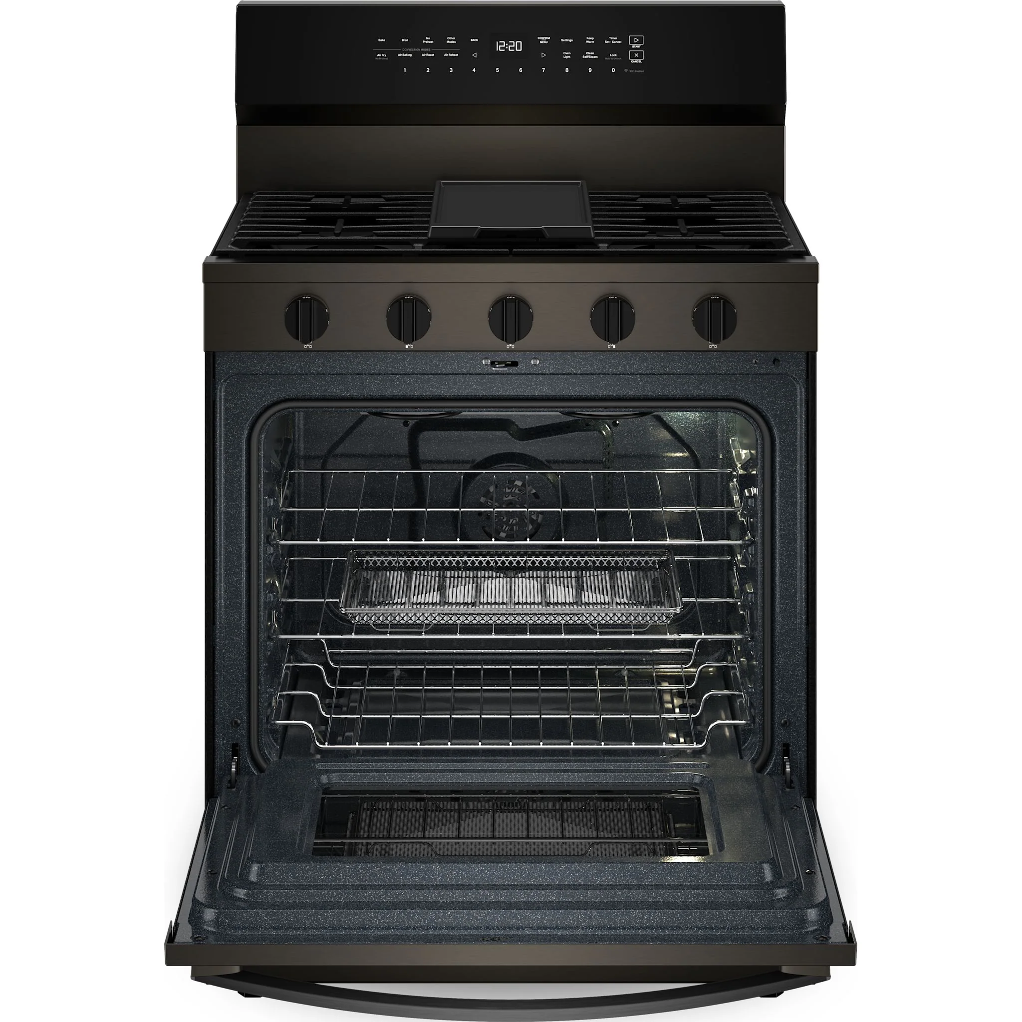 Whirlpool 30-inch Smart Gas Range with Air Cooking Technology, Steam/Self Cleaning, Rapid Preheat 5.3 CuFt Capacity -Black Stainless Finish (WFGS7530RV) - Image 6