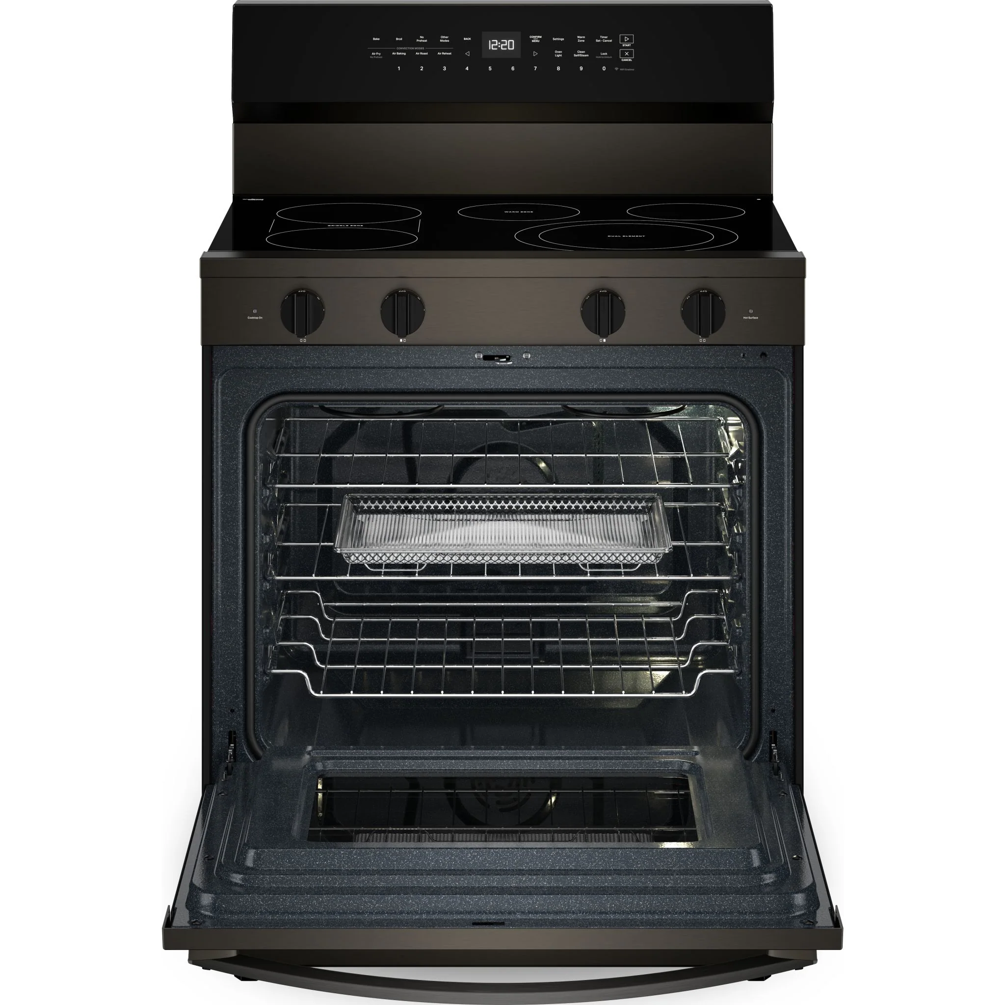 Whirlpool 30-inch Smart Electric Smart Range with Air Cooking Technology, No Preheat Air Fry, High Speed Preheat Oven, WipeCleanCoating, and Steam/Self Clean -Black Stainless Steel (YWFES7530RV) - Image 2