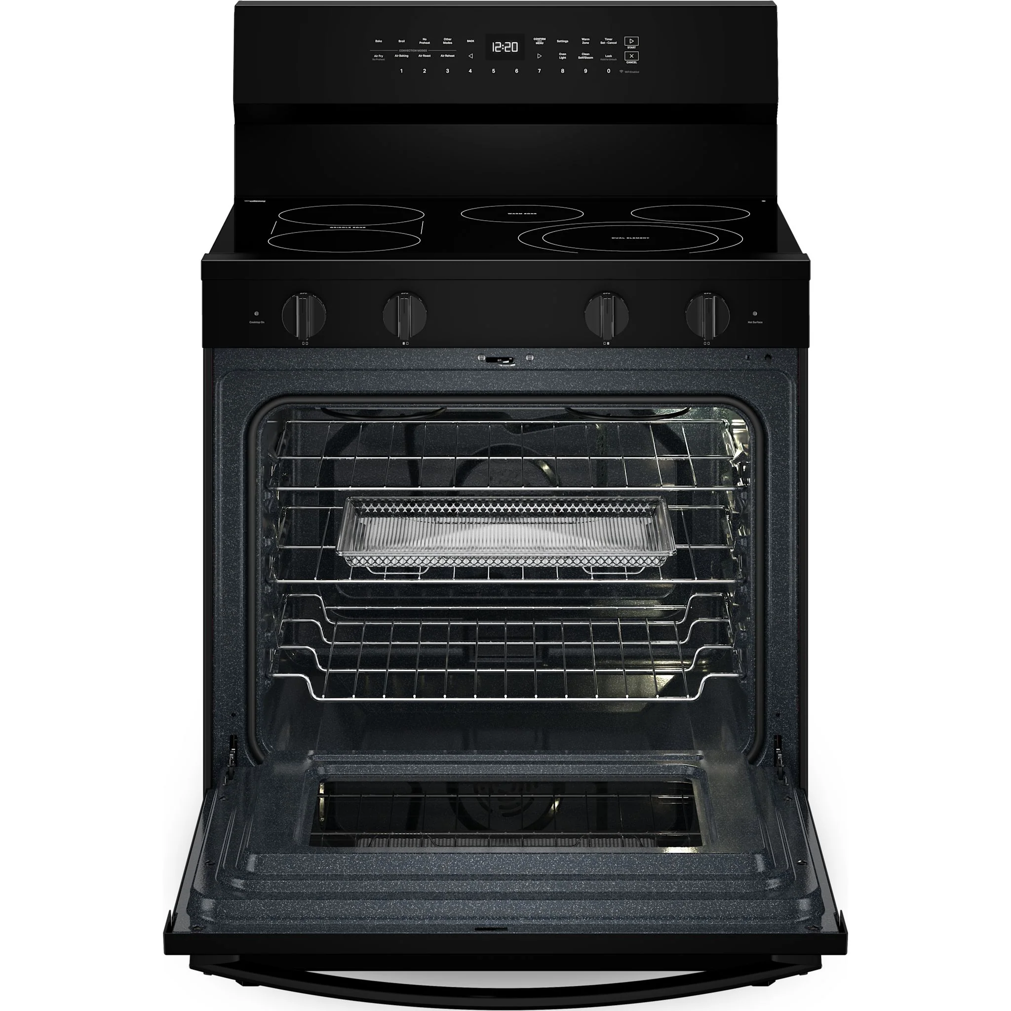 Whirlpool 30-inch Smart Electric Smart Range with Air Cooking Technology, No Preheat Air Fry, High Speed Preheat Oven, WipeCleanCoating, and Steam/Self Clean -Black (YWFES7530RB) - Image 4