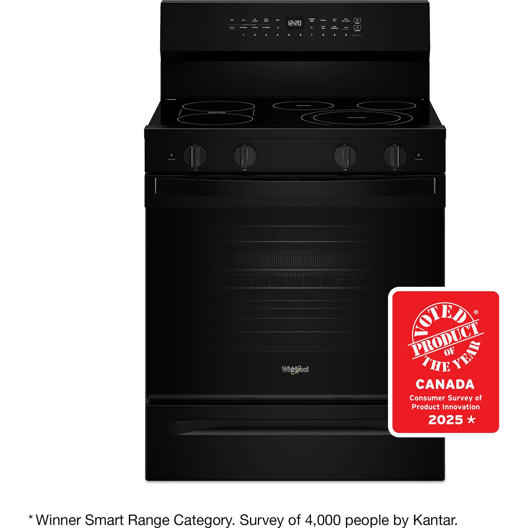 Whirlpool 30-inch Smart Electric Smart Range with Air Cooking Technology, No Preheat Air Fry, High Speed Preheat Oven, WipeCleanCoating, and Steam/Self Clean -Black (YWFES7530RB) - Image 6