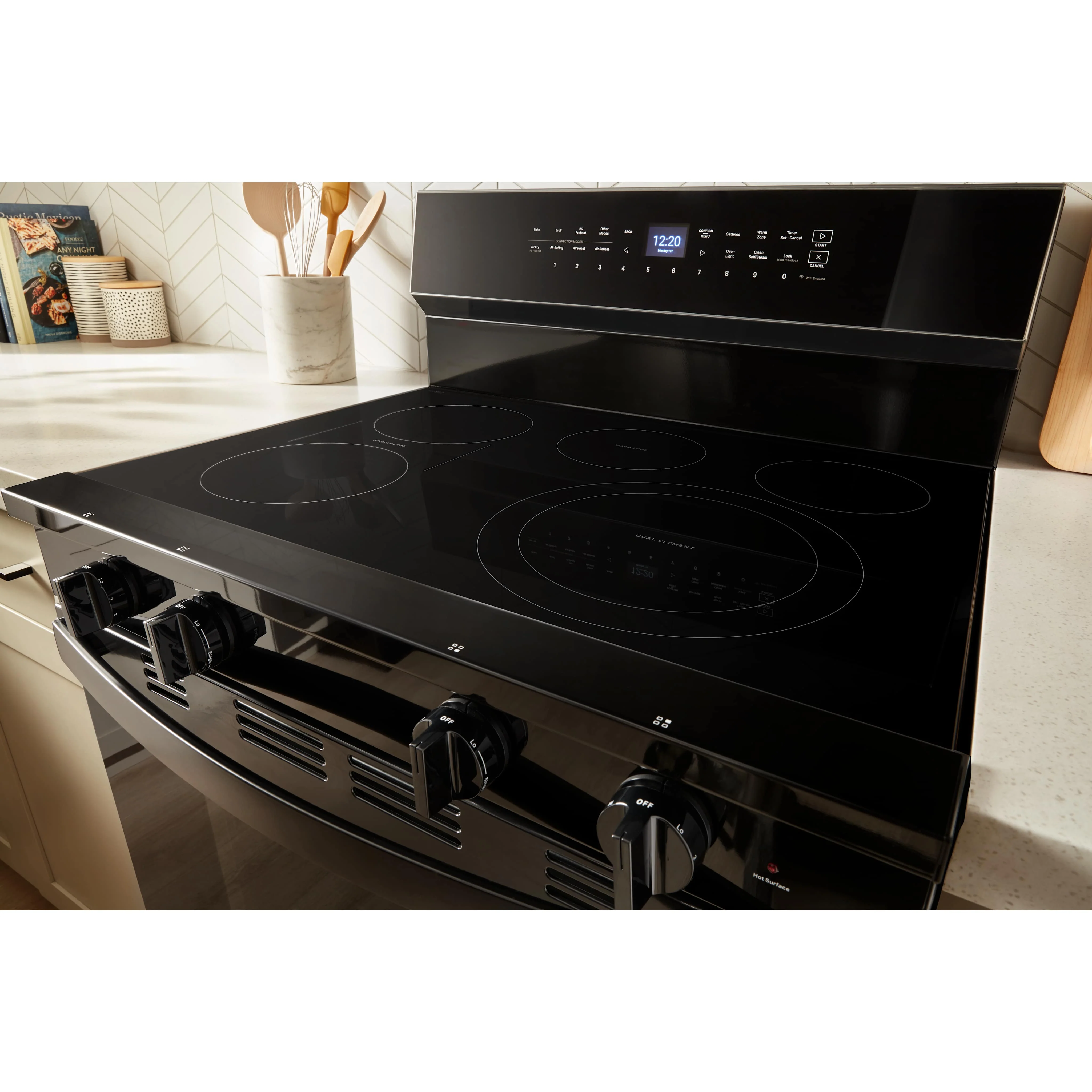 Whirlpool 30-inch Smart Electric Smart Range with Air Cooking Technology, No Preheat Air Fry, High Speed Preheat Oven, WipeCleanCoating, and Steam/Self Clean -Black (YWFES7530RB) - Image 9