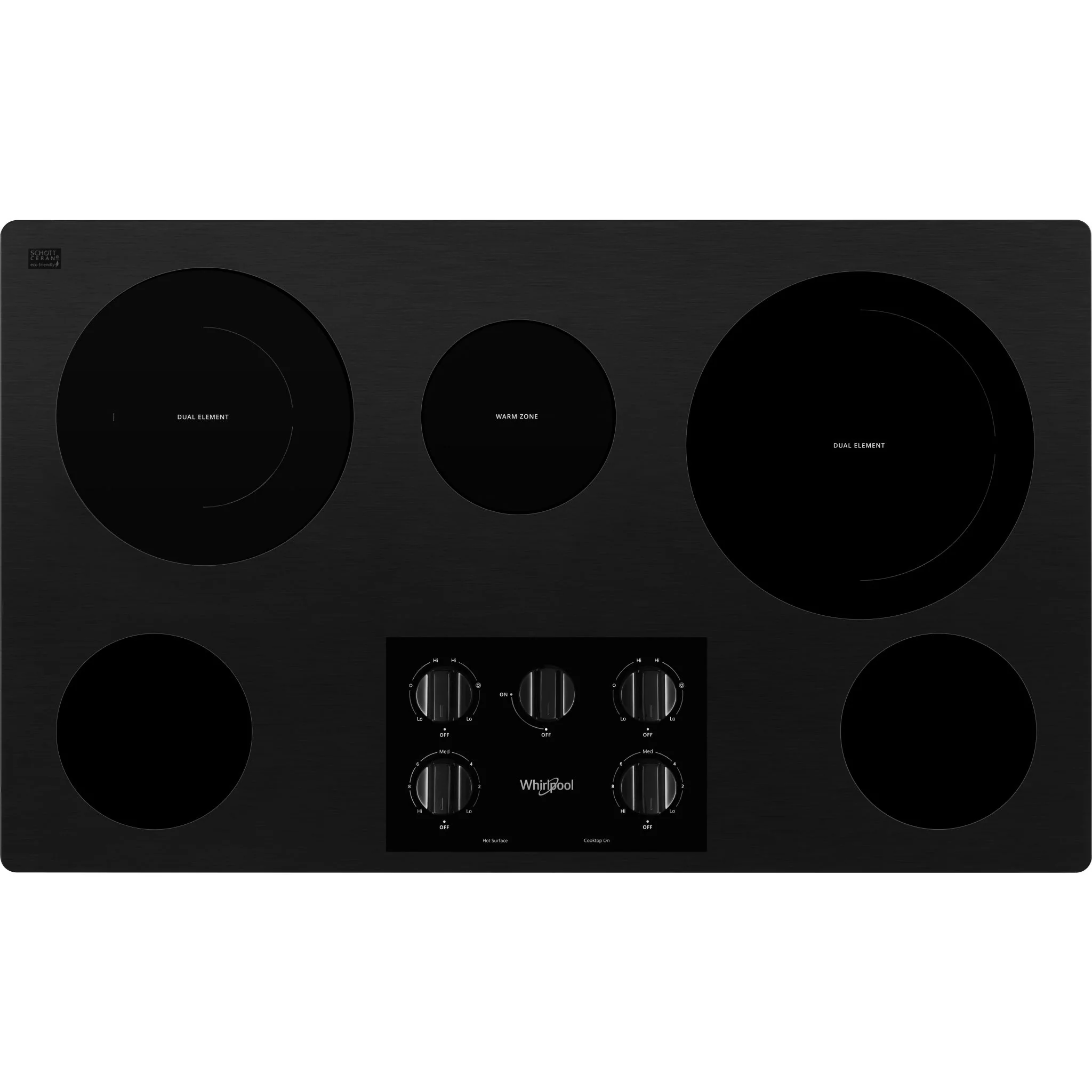 Whirlpool 36-inch Electric Ceramic Glass Cooktop with Two Dual Radiant Elements -Black (WCE77US6HB) - Image 4
