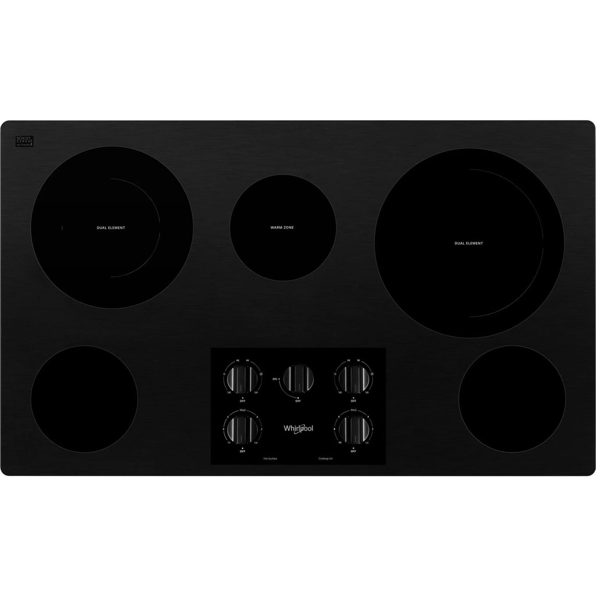 Whirlpool 36-inch Electric Ceramic Glass Cooktop with Two Dual Radiant Elements -Black (WCE77US6HB) - Image 6