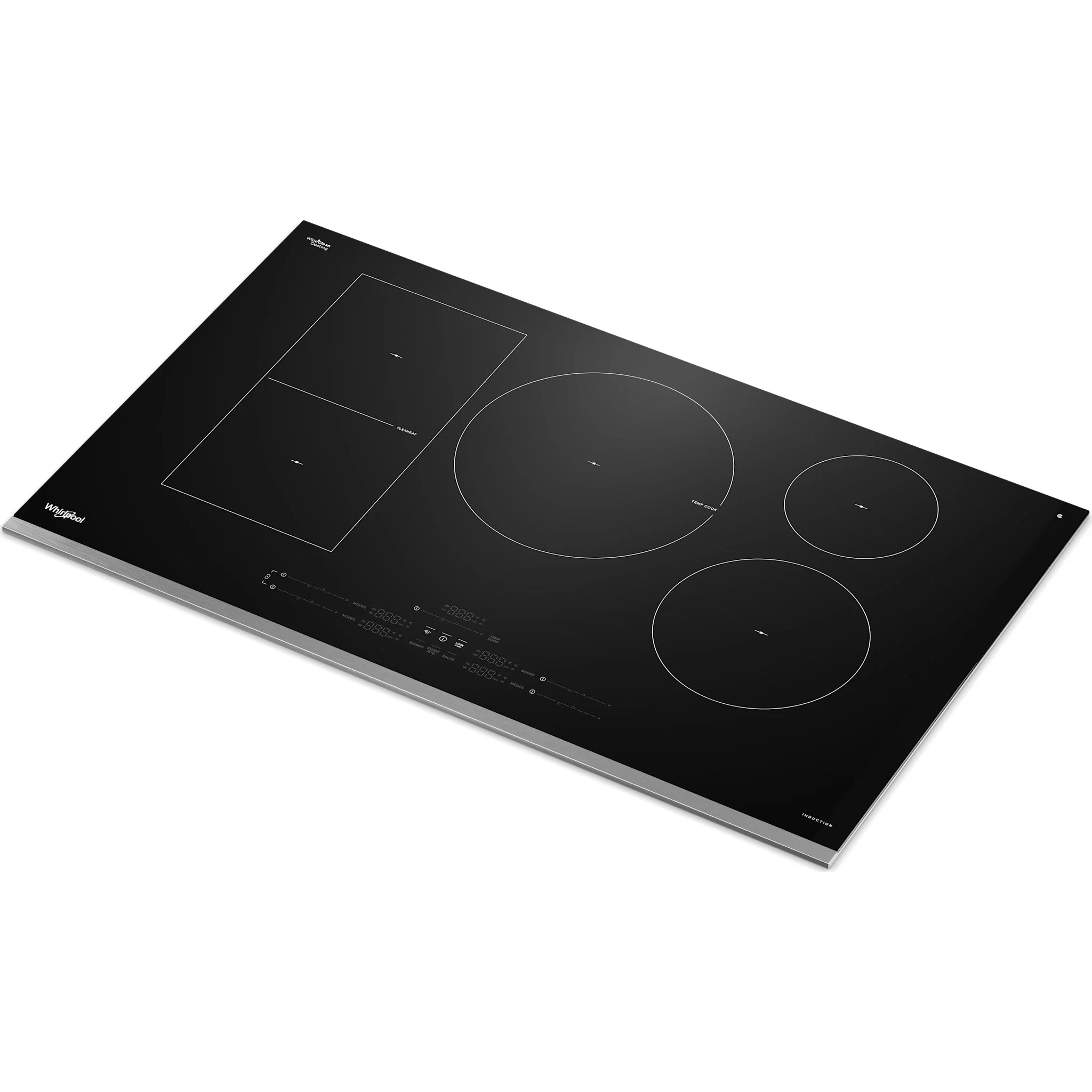 Whirlpool 36" Intelligent Induction Cooktop with Temp CookTechnology and WipeCleanCoating -Blk Glass Touch Ctrl w SS side (WCIT7536SS) - Image 3