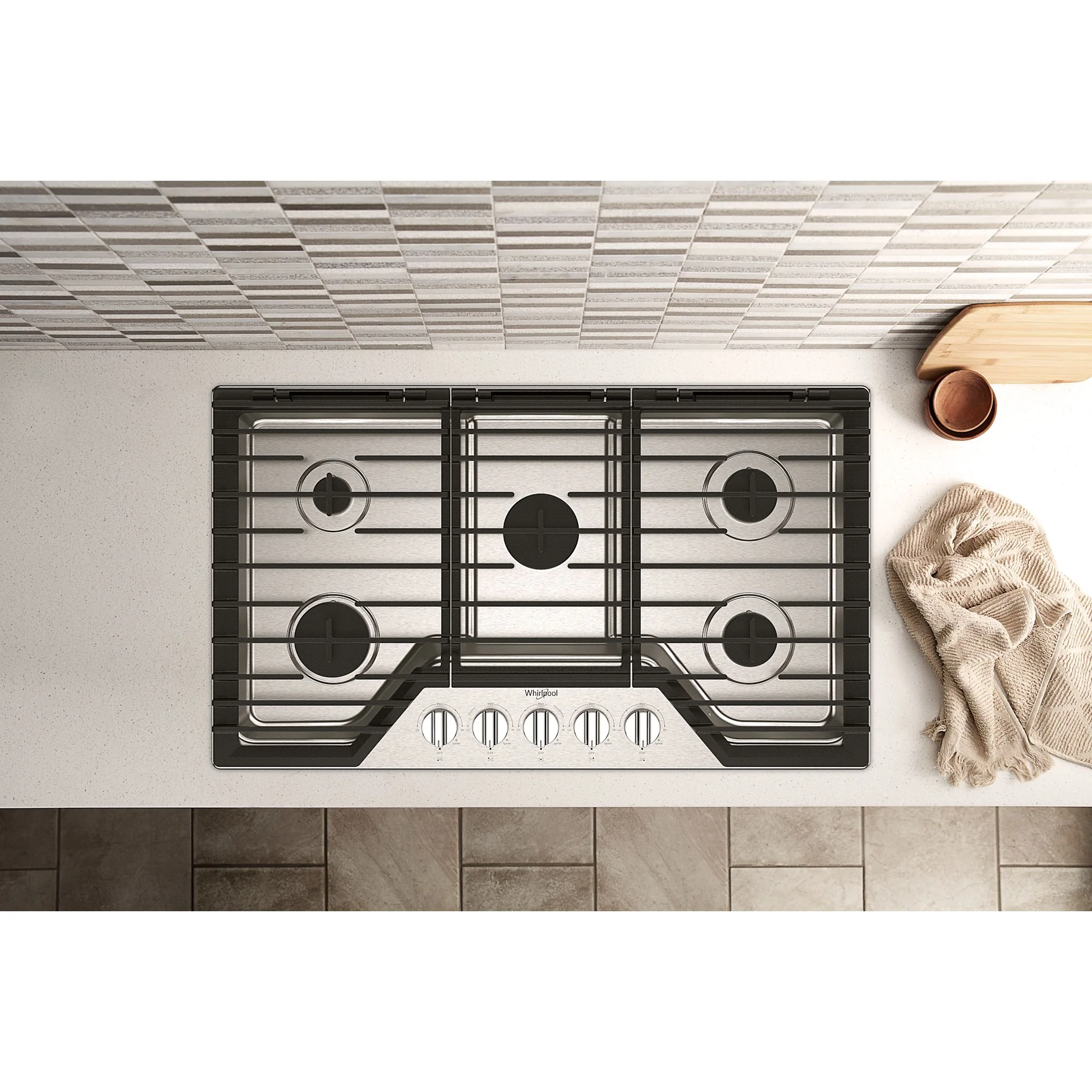 Whirlpool 36-inch Gas Cooktop with EZ-2-LiftHinged Cast-Iron Grates -Stainless Steel (WCGK5036PS) - Image 3
