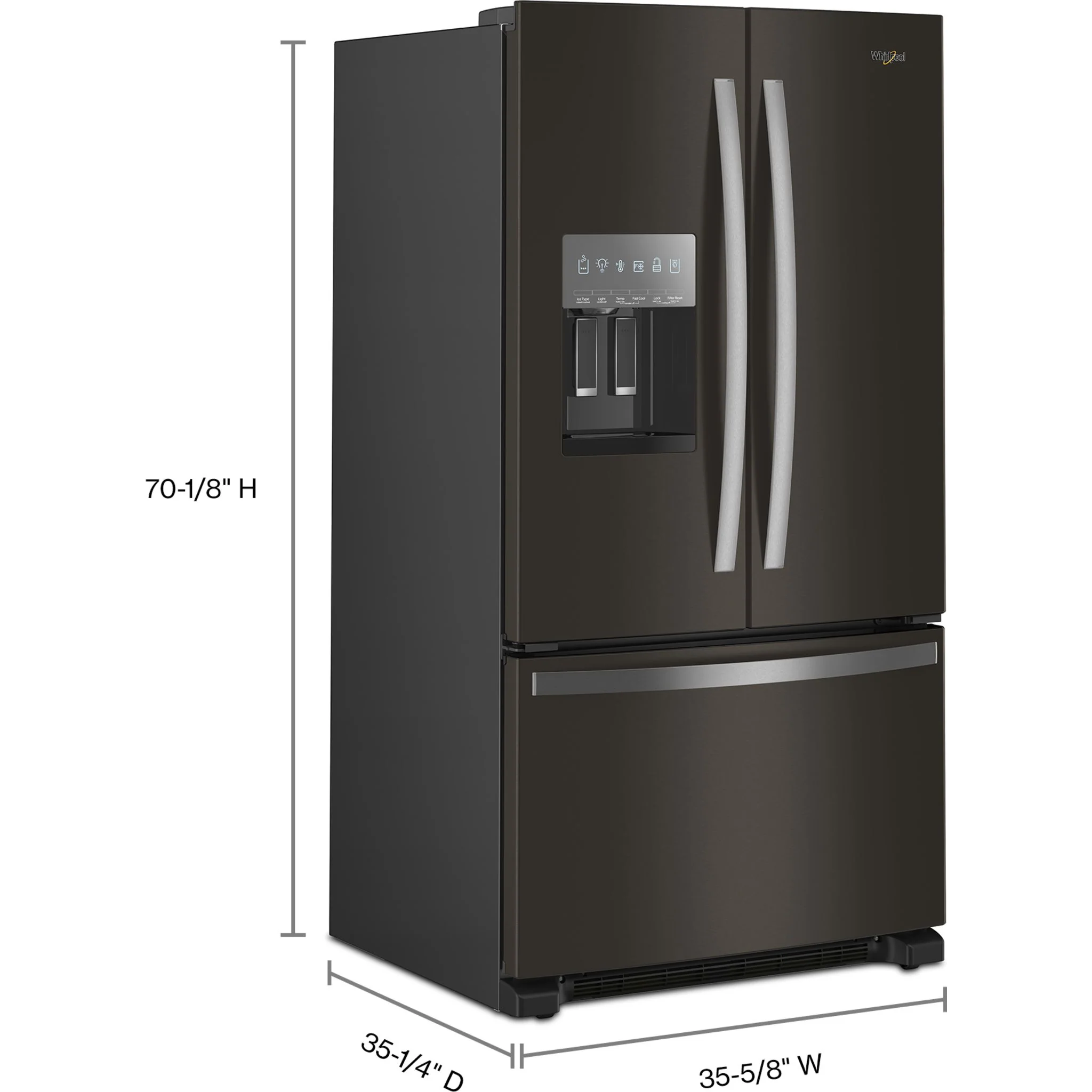Whirlpool 36" Wide French Door Bottom Mount Refrigerator - 25 cu.ft. - Black Stainless (WRFF3436RV) - Image 2