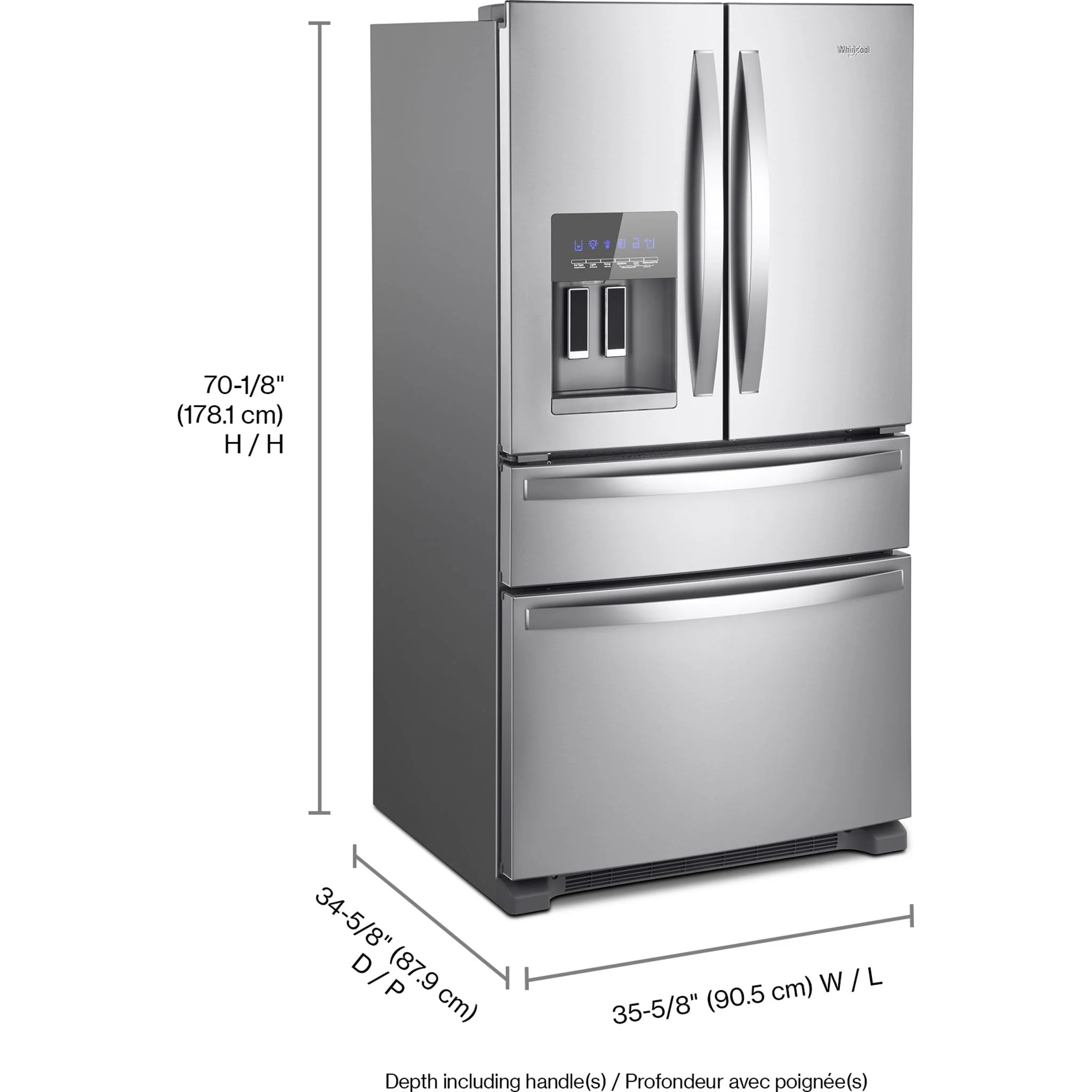Whirlpool 36-Inch Wide French Door Bottom Mount Refrigerator - 25 cu. ft. -Fingerprint Resistant Stainless Steel (WRMF3636RZ) - Image 3