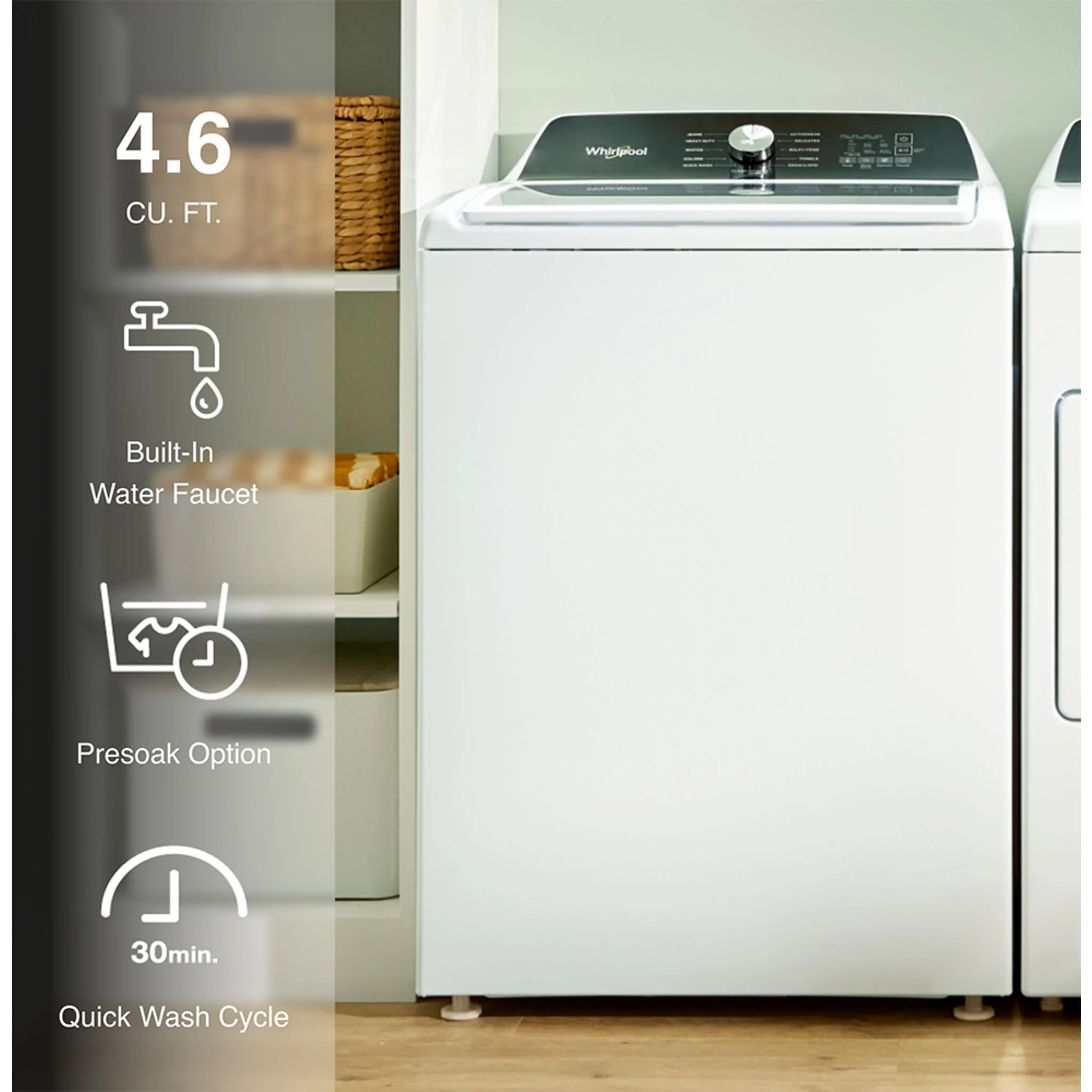 Whirlpool 5.2 Cu. Ft. IEC Top Load Agitator Washer with Built-In Faucet -White (WTW5025SW) - Image 9