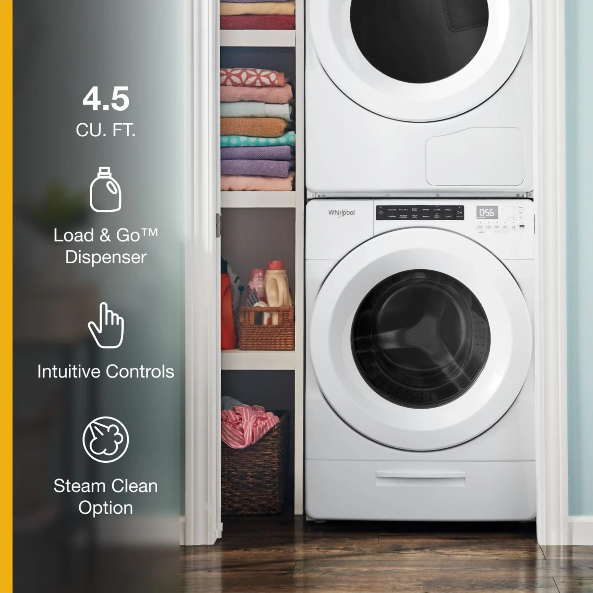Whirlpool 5.2 cu. ft. I.E.C. Closet-Depth Front Load Washer with Load & Go Dispenser (WFW5620HW) - Image 48