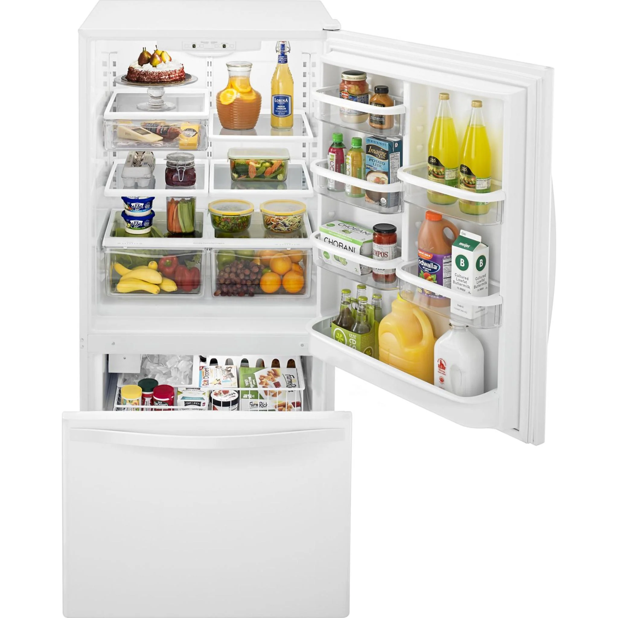 Whirlpool 22 cu. ft. Bottom-Freezer Refrigerator with Freezer Drawer -White-on-White (WRB322DMBW) - Image 39