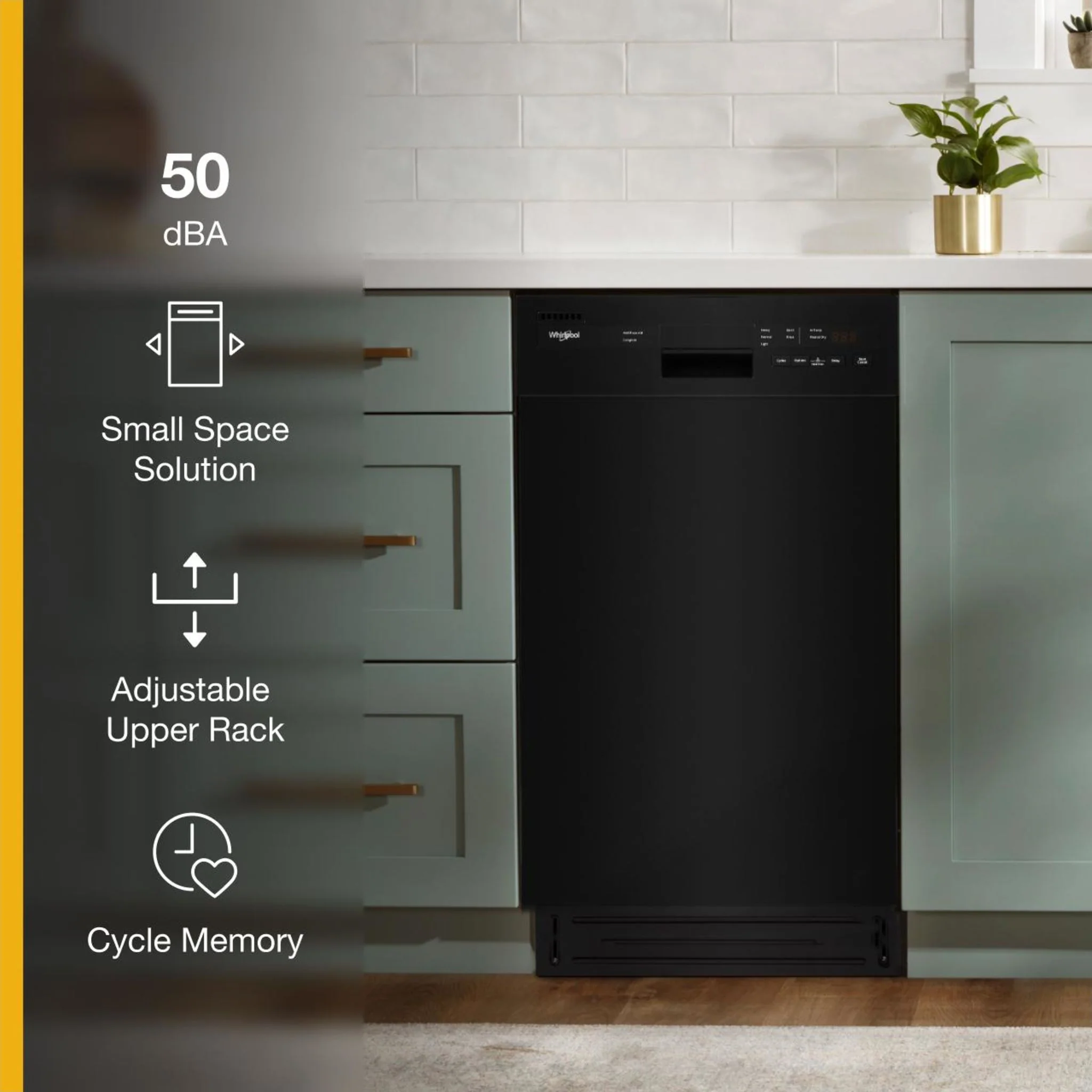 Whirlpool Small-Space Compact Dishwasher with Stainless Steel Tub -Black (WDPS5118PB) - Image 8