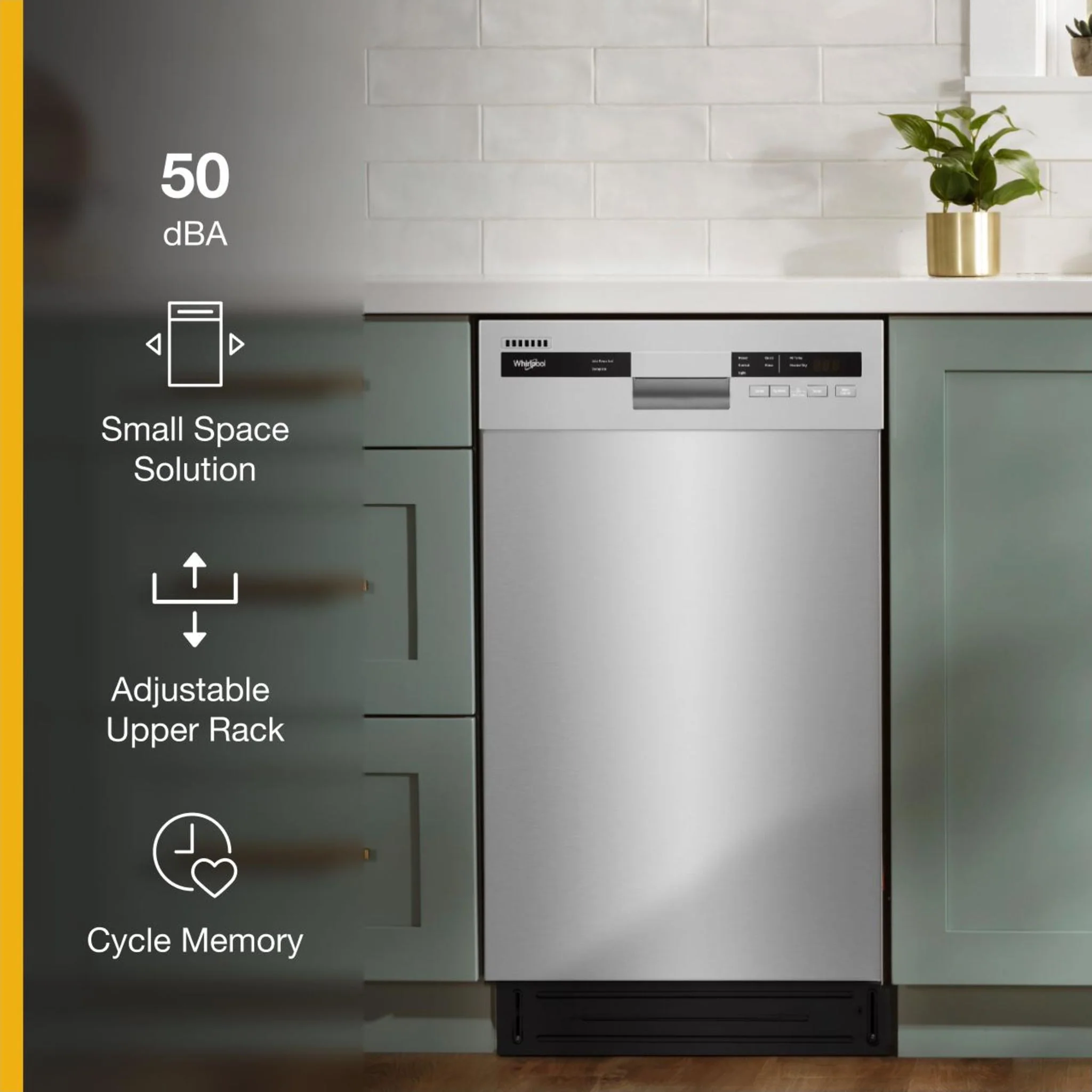 Whirlpool Small-Space Compact Dishwasher with Stainless Steel Tub -Monochromatic Stainless Cabinet (WDPS5118PM) - Image 6