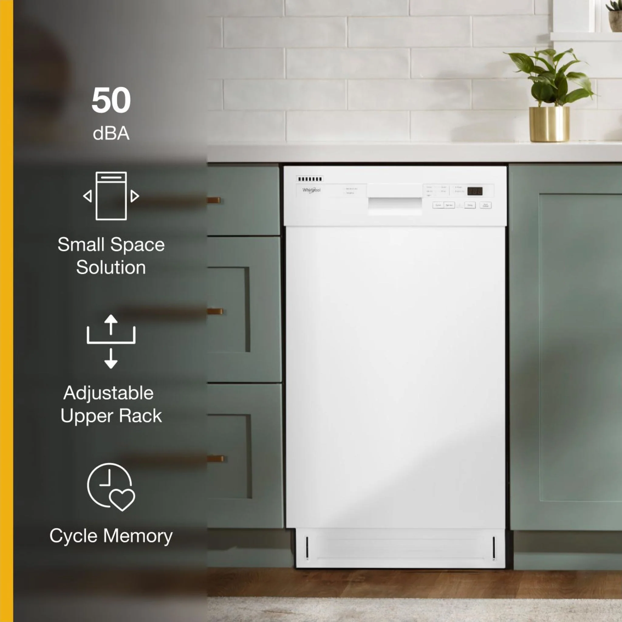 Whirlpool Small-Space Compact Dishwasher with Stainless Steel Tub -White (WDPS5118PW) - Image 7
