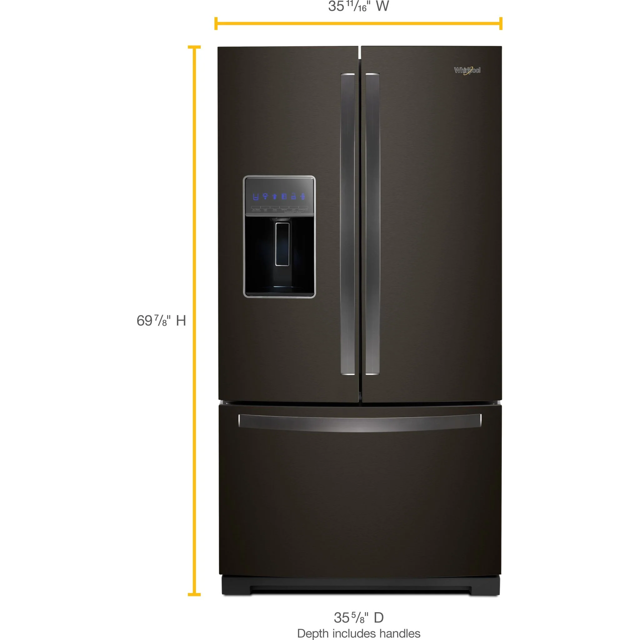 Whirlpool 36" Wide French Door Refrigerator - 27 cu.ft. - Black Stainless (WRF767SDHV) - Image 2