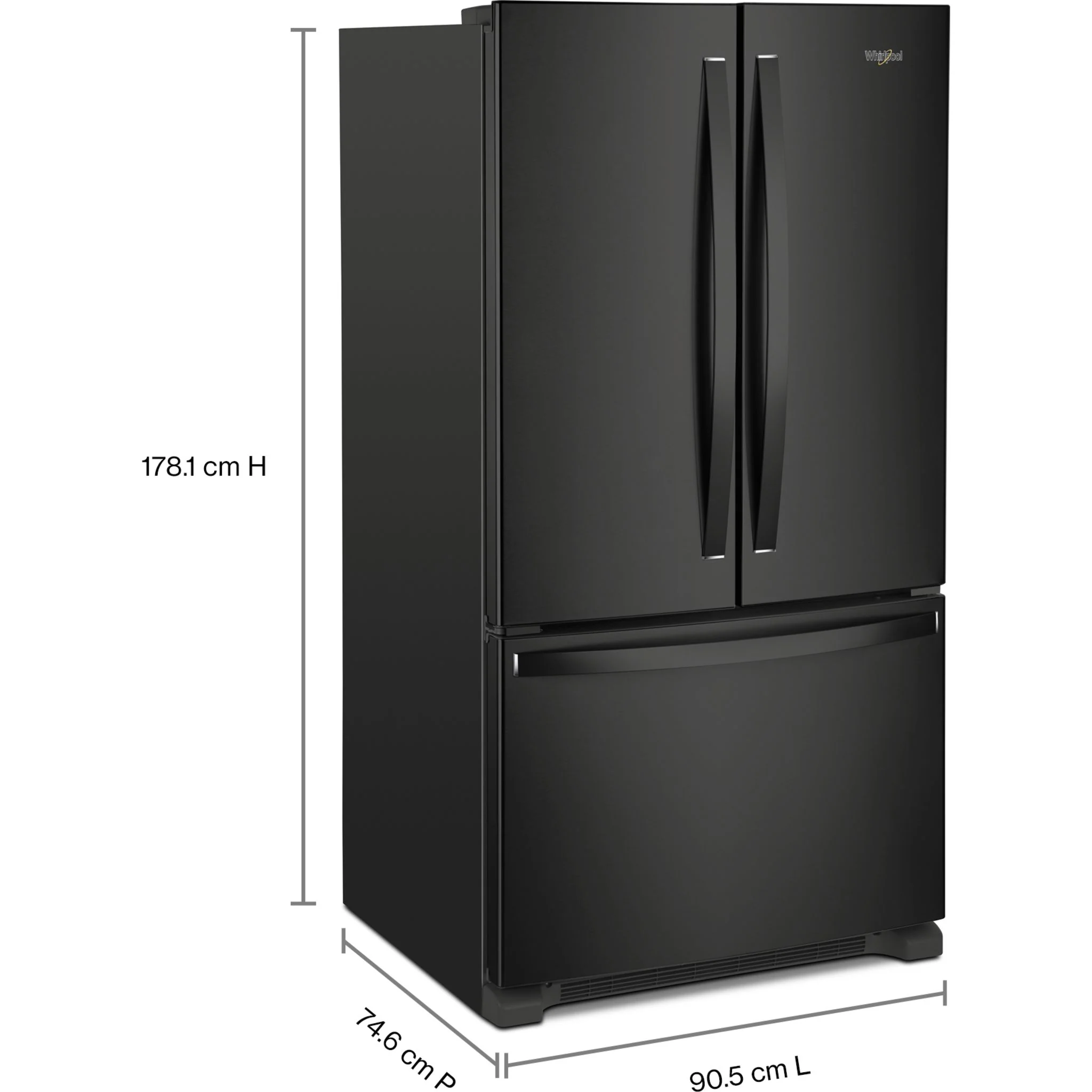 Whirlpool 36-Inch Wide Counter-Depth French Door Bottom Mount Refrigerator - 20 cu. ft. -Black (WRFC2036RB) - Image 2