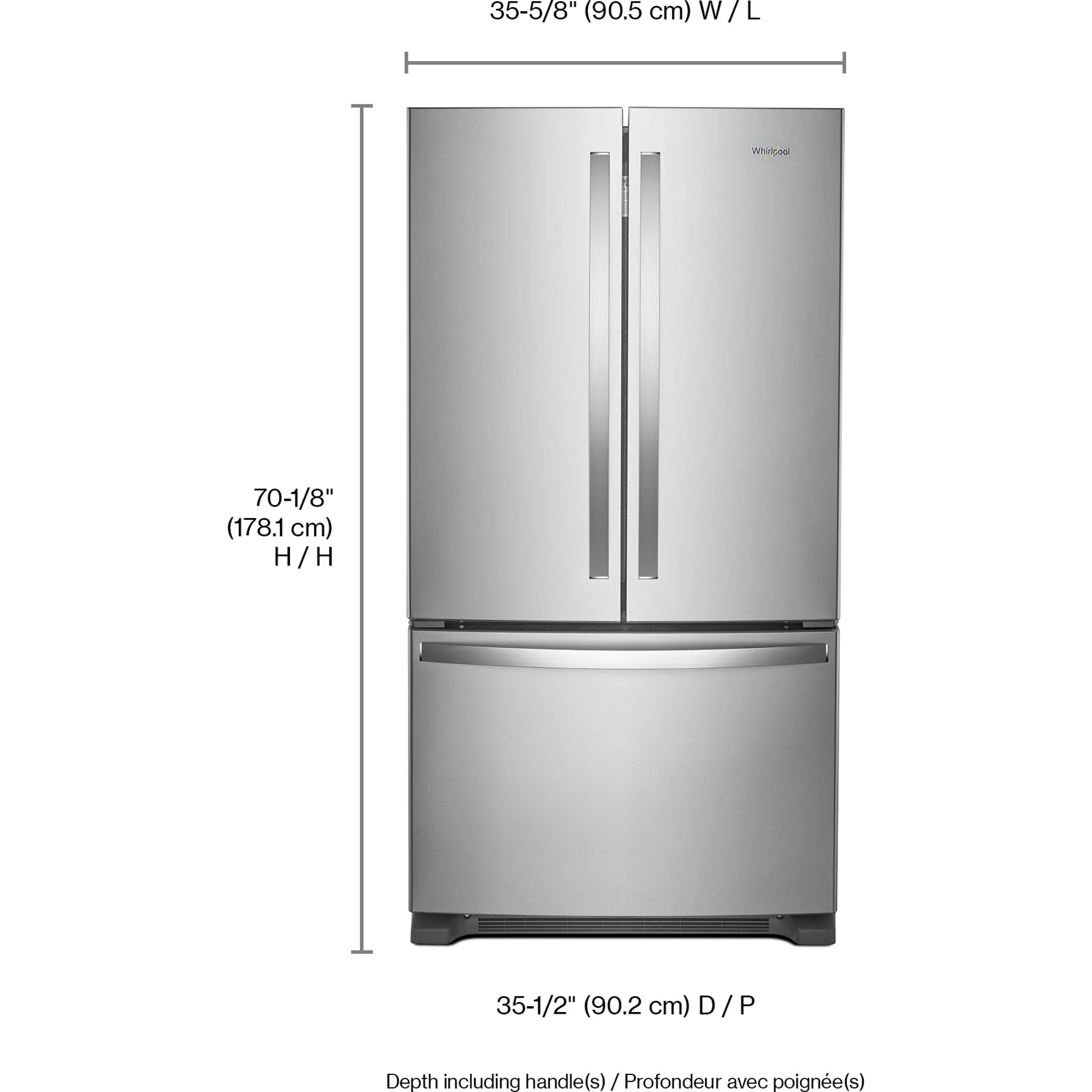 Whirlpool  Full-Depth French Door Bottom Mount Refrigerator - Stainless Steel (WRFF3036RZ) - Image 7