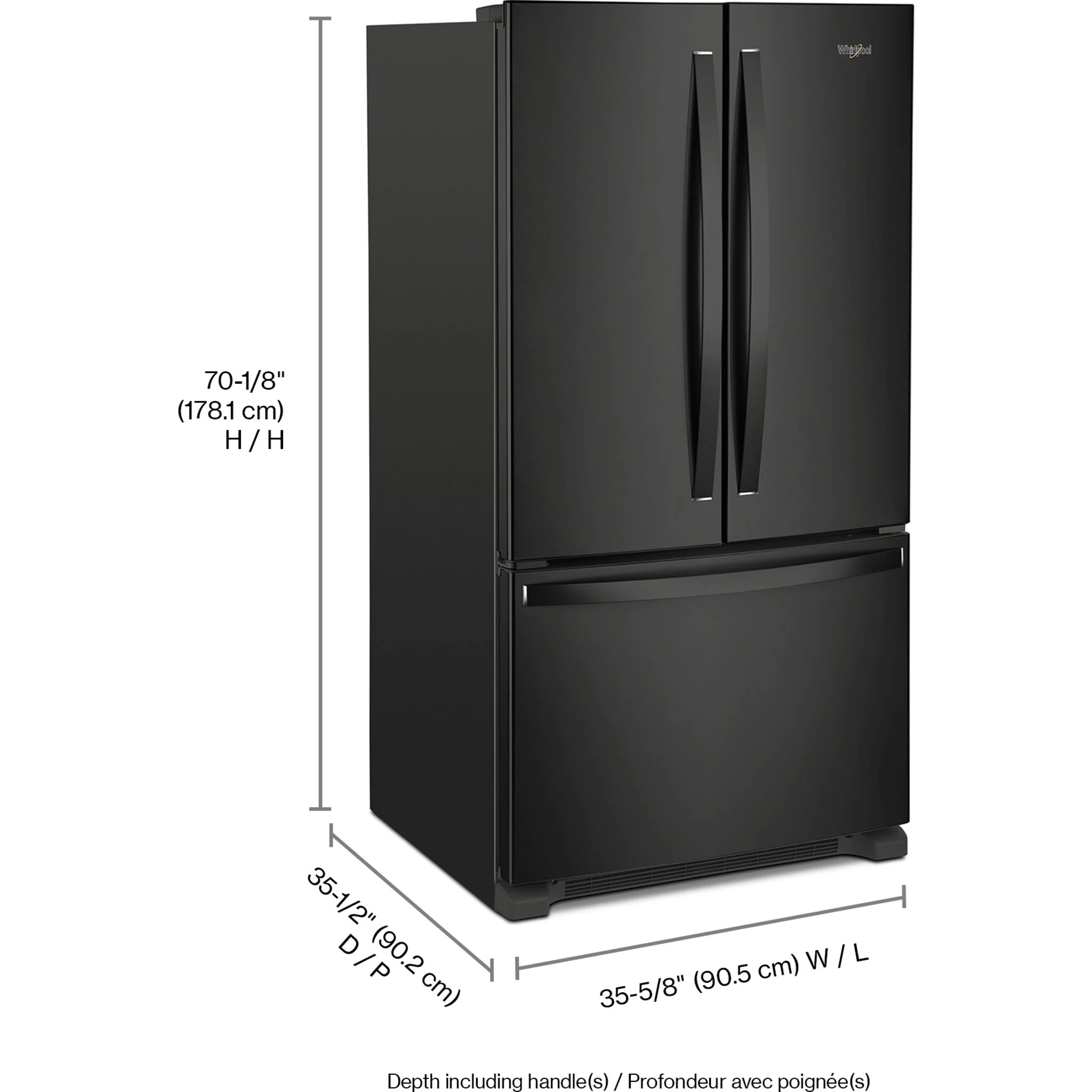 Whirlpool  Full-Depth French Door Bottom Mount Refrigerator - Black (WRFF3236RB) - Image 4