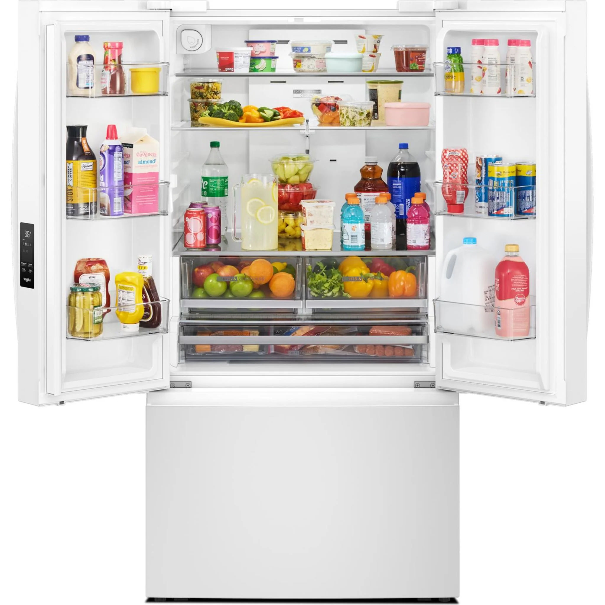 Whirlpool 36-Inch French Door Refrigerator with Interior Water Dispenser - 31 cu. ft. -White (WRFF3336SW) - Image 2