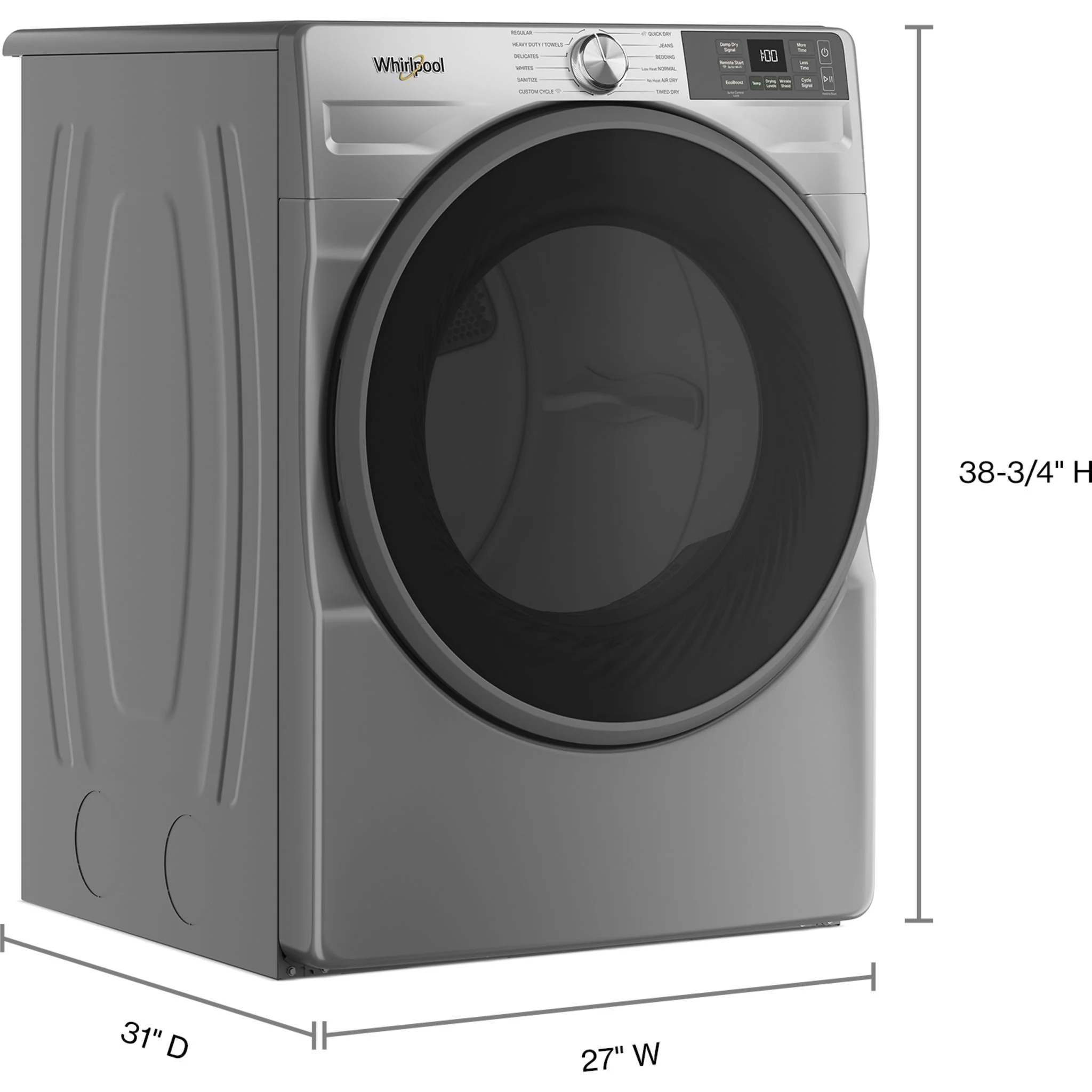 Whirlpool 7.4 cu. ft. Smart Front Load ENERGY STAR Certified Gas Dryer with Wrinkle ShieldOption -Radiant Silver (WGD5720RR) - Image 3