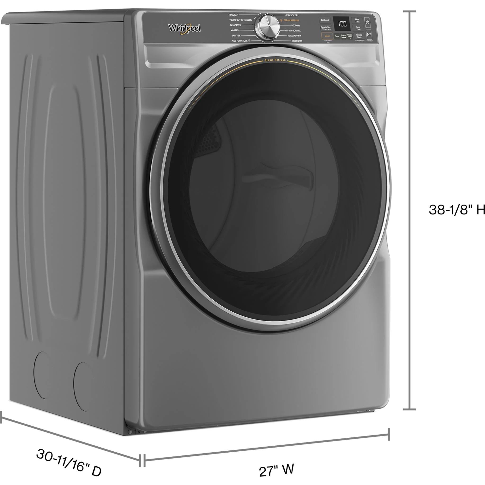 Whirlpool 7.4 cu. ft. Smart Front Load ENERGY STAR Certified Gas Dryer with Steam Capabilities -Radiant Silver (WGD6720RR) - Image 3