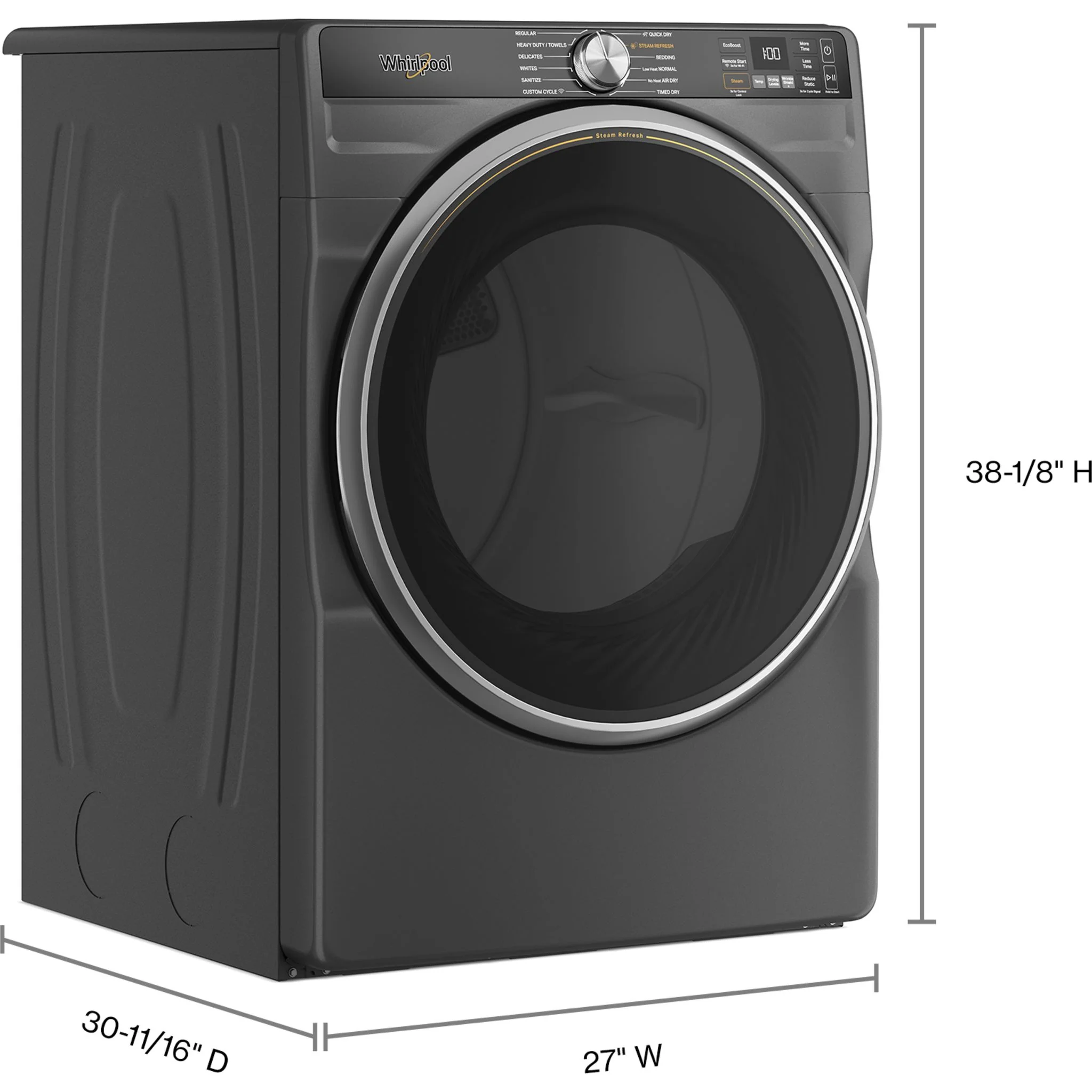 Whirlpool 7.4 cu. ft. Smart Front Load ENERGY STAR Electric Dryer with Steam Capabilities -Volcano Black (YWED6720RU) - Image 4