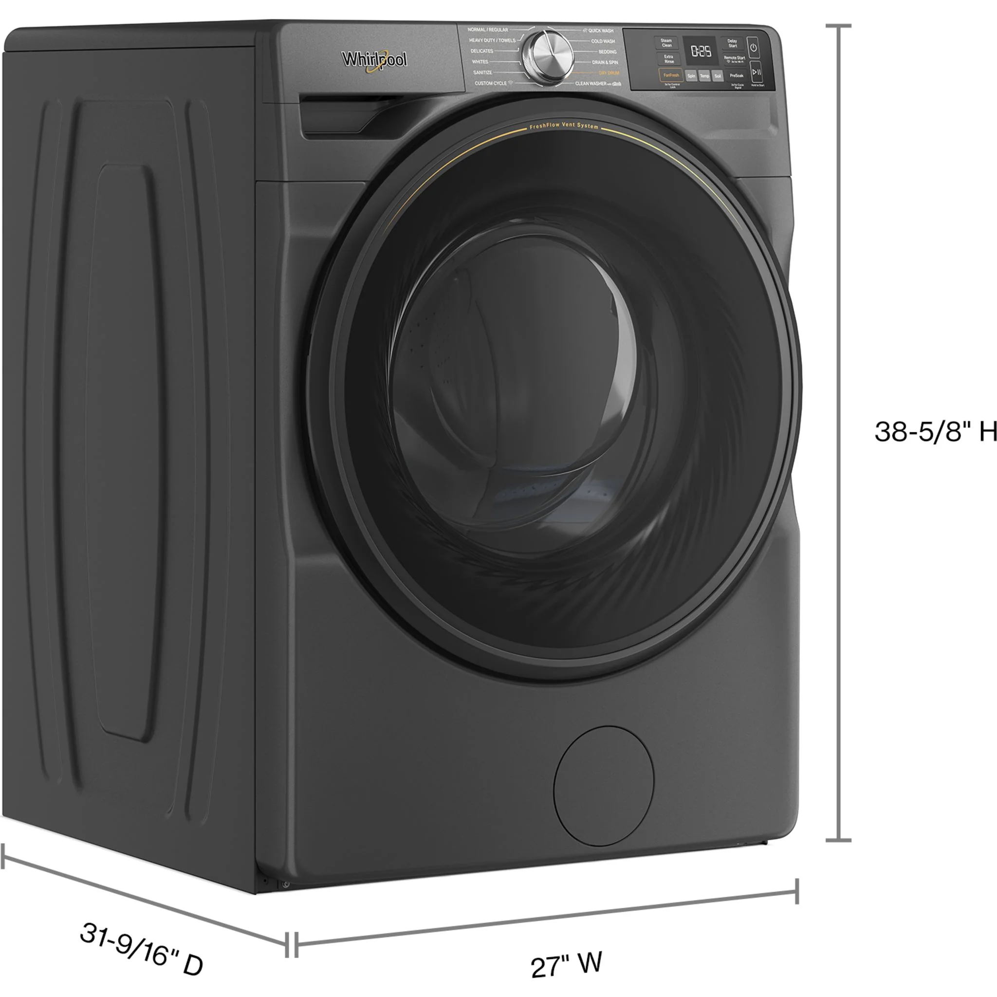 Whirlpool 5.2 cu. ft. Smart Front Load ENERGY STAR Certified Washer with FreshFlowVent System -Volcano Black (WFW5720RU) - Image 4