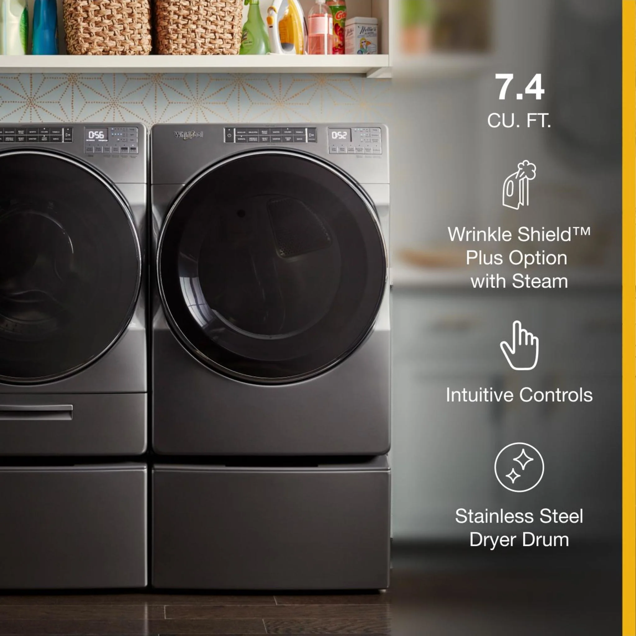 Whirlpool 7.4 cu. ft. Front Load Gas Dryer with Steam Cycles -Chrome Shadow (WGD8620HC) - Image 15